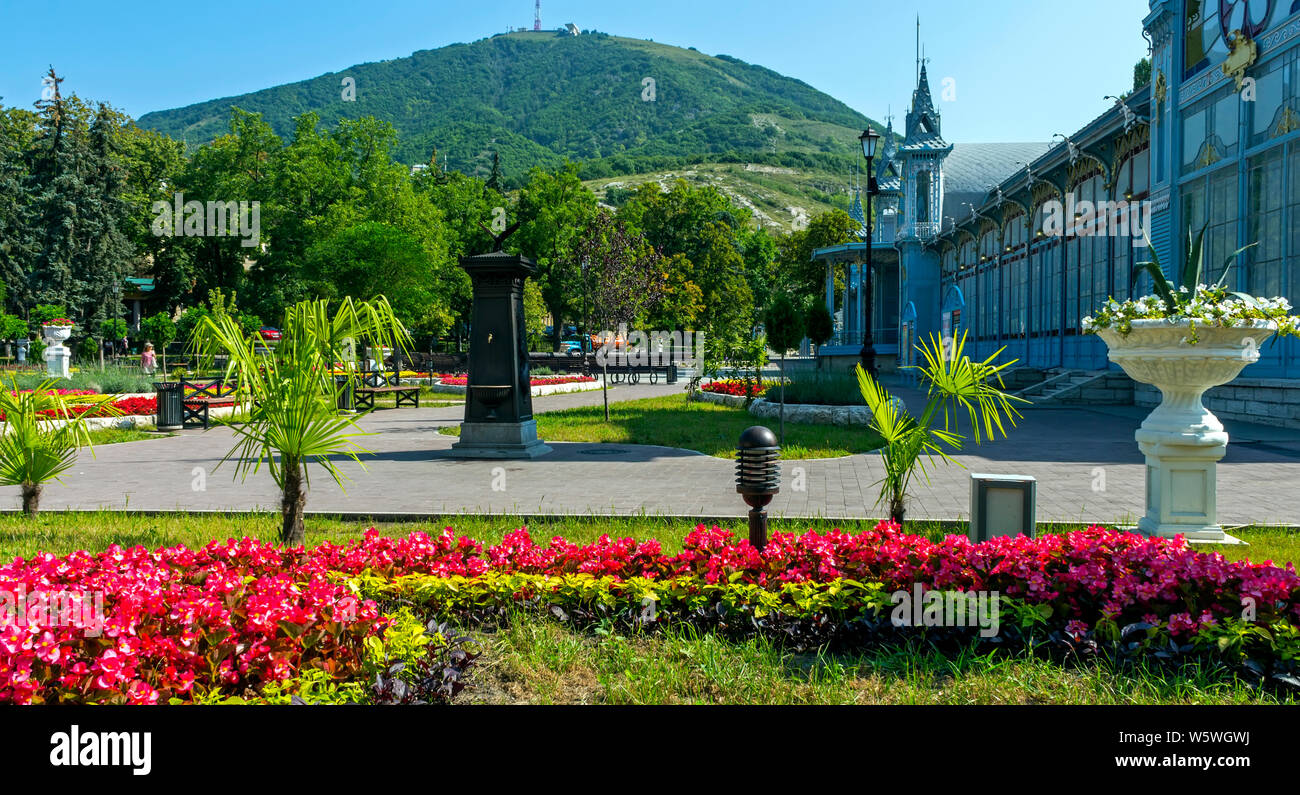 Park "Flower-garden" - one of the most beautiful and favorite places of the resort of Pyatigorsk on Northern Caucas Stock Photo