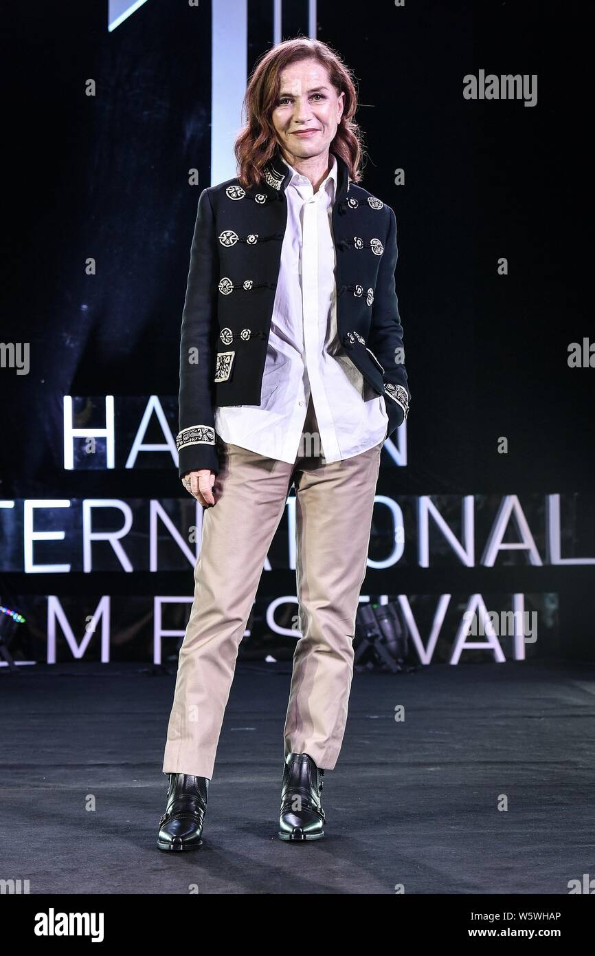 French actress Isabelle Huppert attends a dialogue during the first