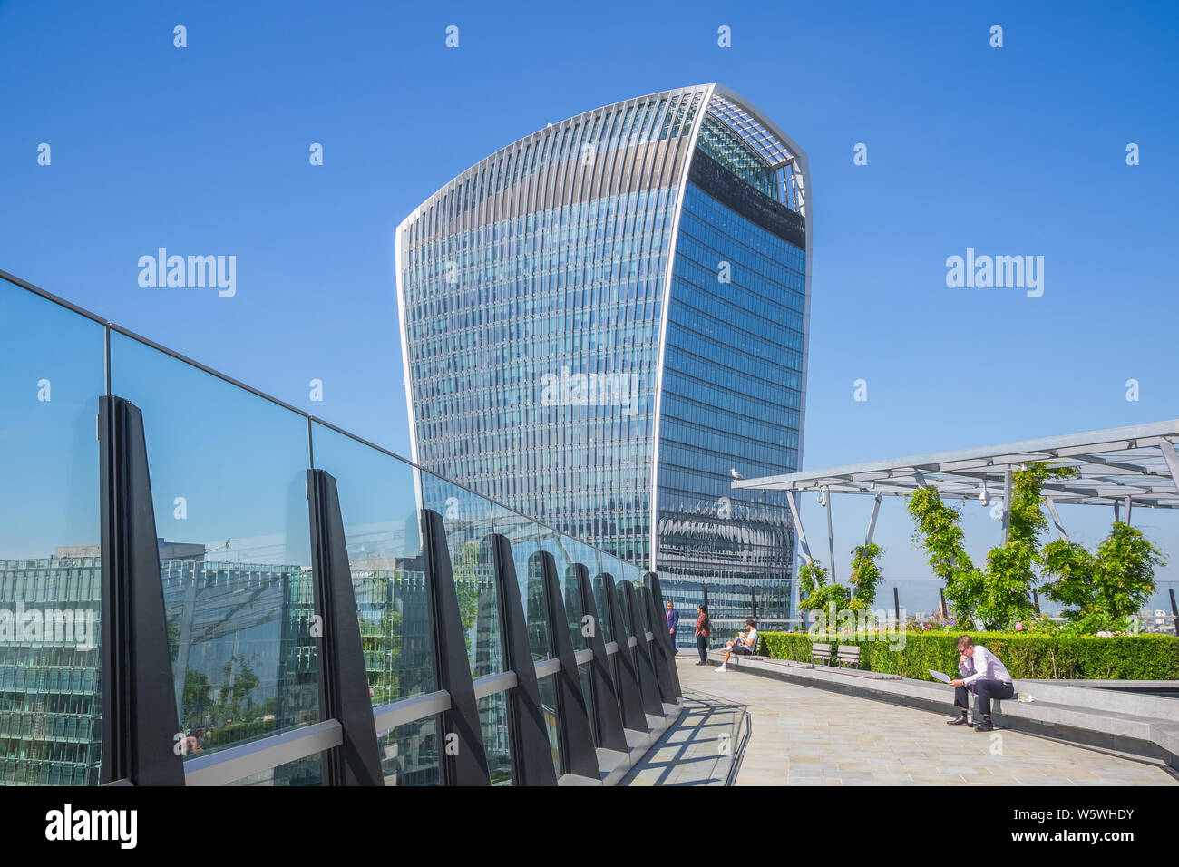London, UK - July 16, 2019 - 20 Fenchurch Street seen from The Garden at 120, a roof garden in the city of London Stock Photo