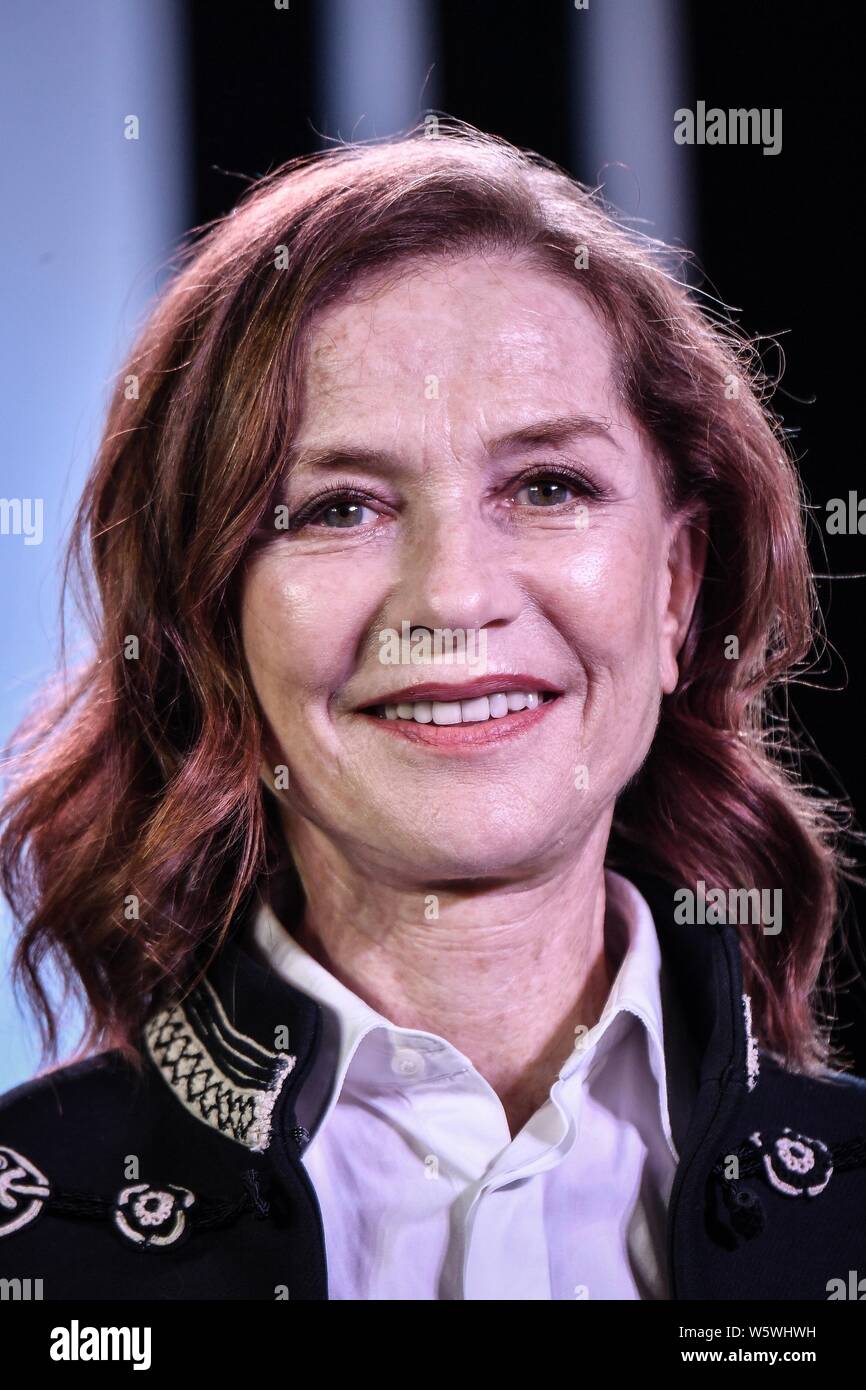 French actress Isabelle Huppert attends a dialogue during the first