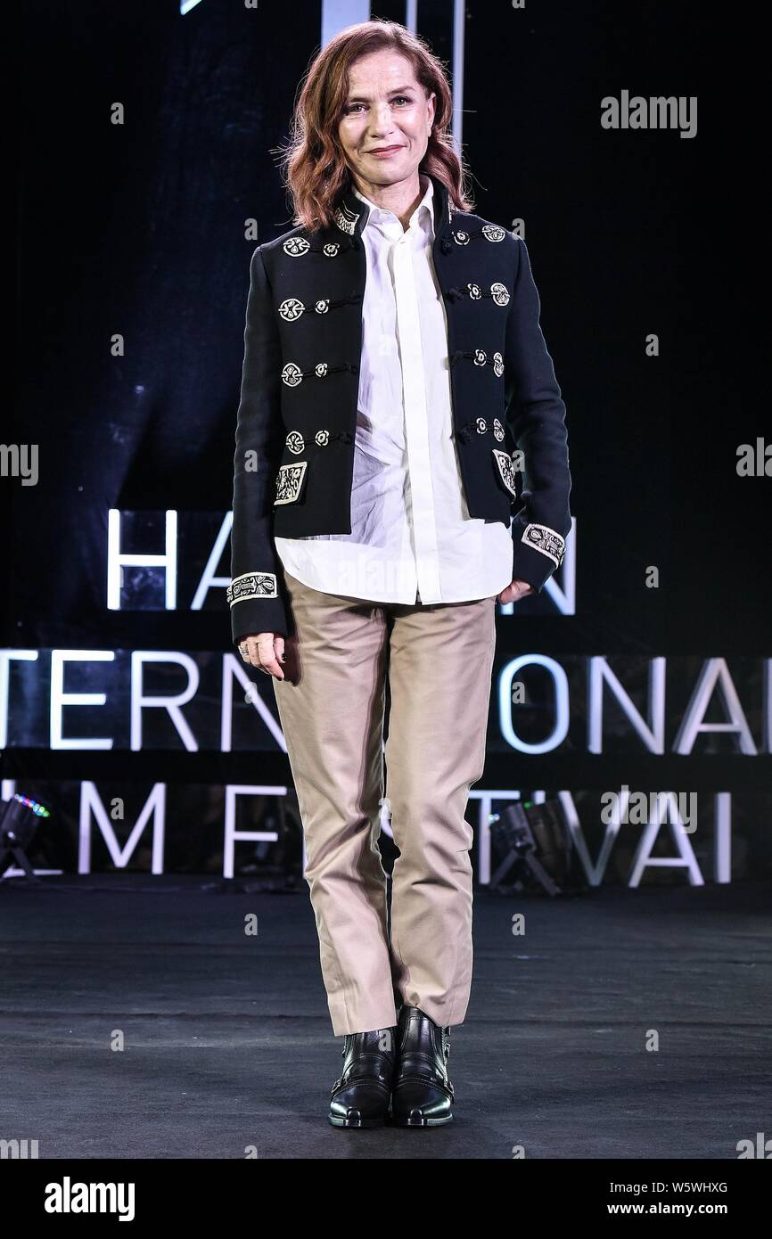 French actress Isabelle Huppert attends a dialogue during the first