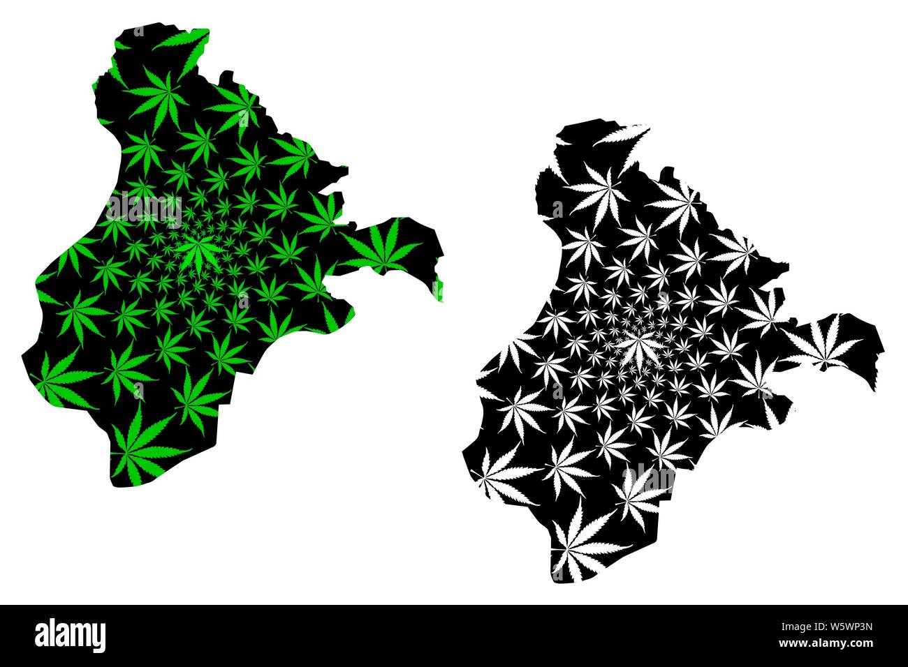 Ardahan (Provinces of the Republic of Turkey) map is designed cannabis leaf green and black, Ardahan ili map made of marijuana (marihuana,THC) foliage Stock Vector