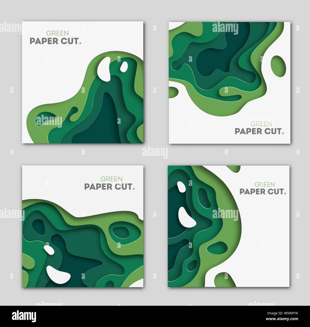 Horizontal banners set 3D abstract background, green paper cut shapes ...