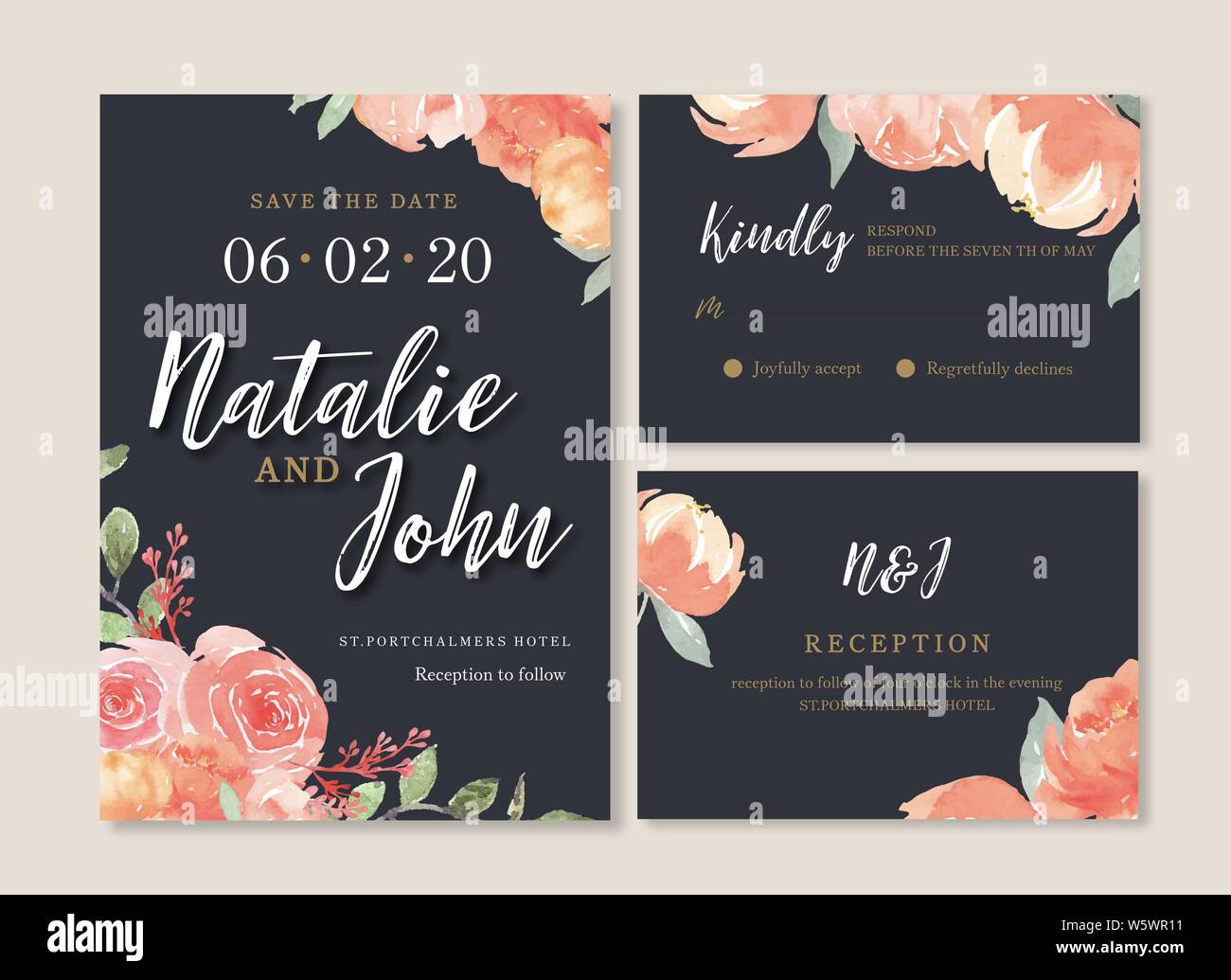 Wedding card watercolor with floral flower vector ilustration Stock ...