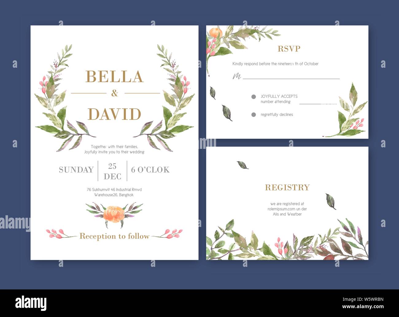 Wedding card watercolor with floral flower vector ilustration Stock ...