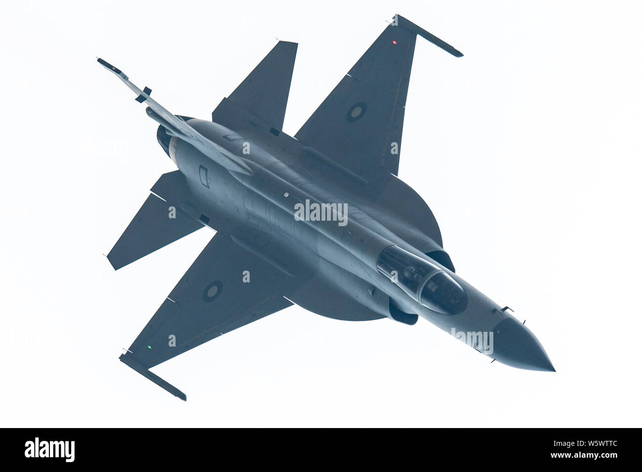 Pakistani Air Force's JF-17 Thunder (FC-1 Xiaolong or FC-1 Fierce Dragon) fighter jet takes part in a training session in preparation for the 12th Chi Stock Photo