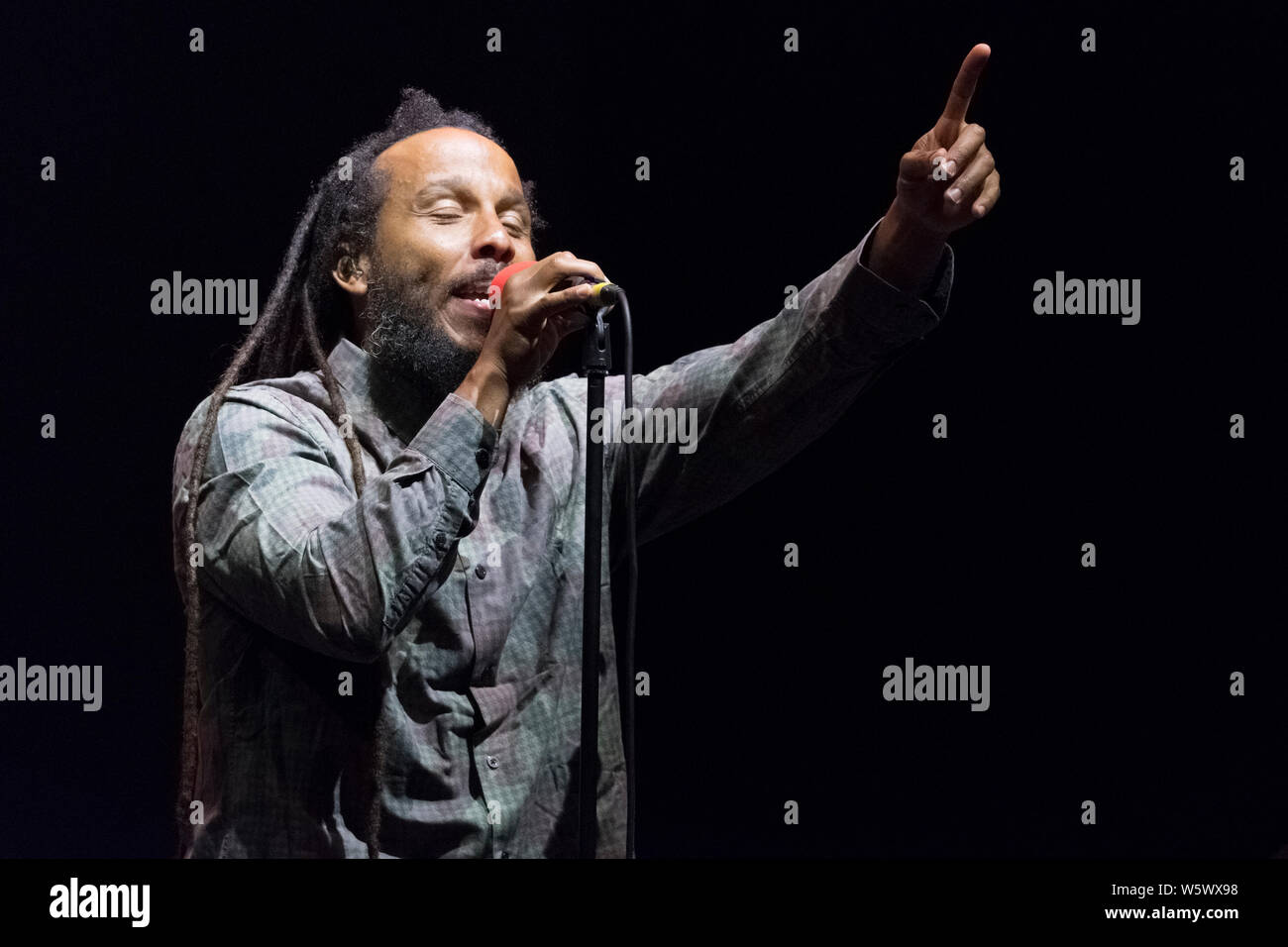 Ziggy Marley performing at the WOMAD festival, Charlton Park, UK. July 26, 2019 Stock Photo