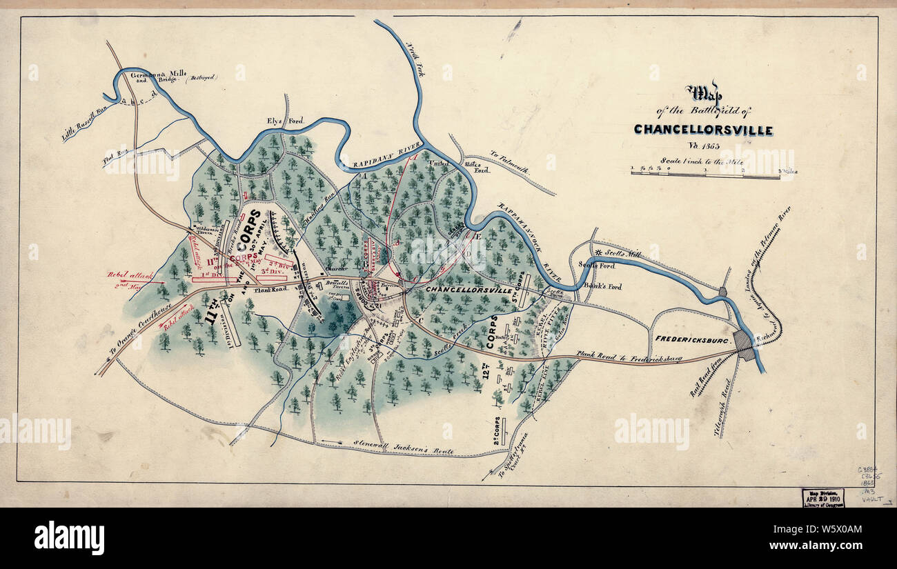 Civil War Maps 0856 Map of the battlefield of Chancellorsville Va 1863 Rebuild and Repair Stock Photo