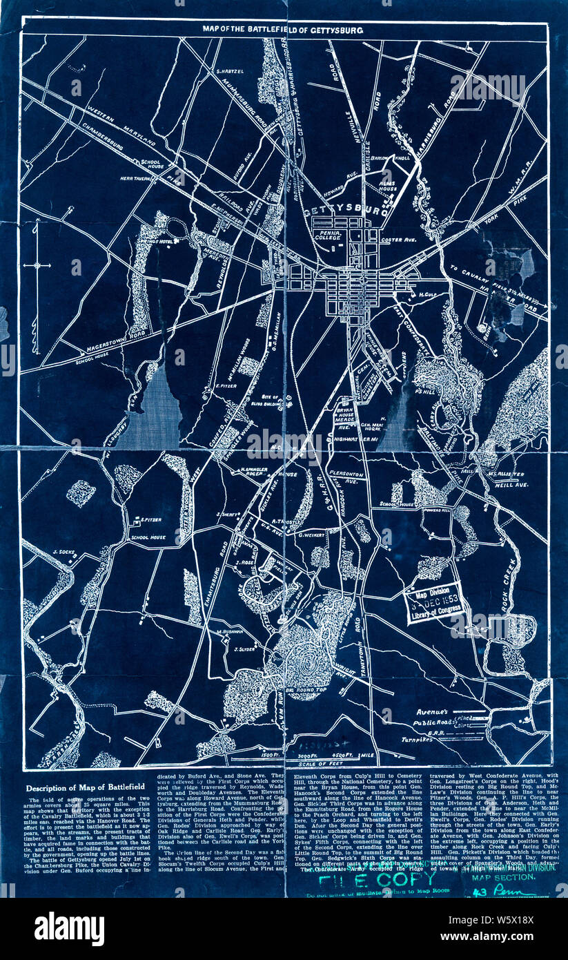 Civil War Maps 0870 Map of the - Civil War Maps 0870 Map Of The Battlefield Of Gettysburg Inverted Rebuild And Repair W5X18X 
