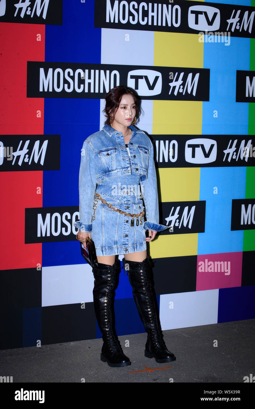 South Korean singer and actress Sandara Park, also known by her stage name Dara, arrives for the fashion party for the launch of the Moschino [TV] H&M Stock Photo