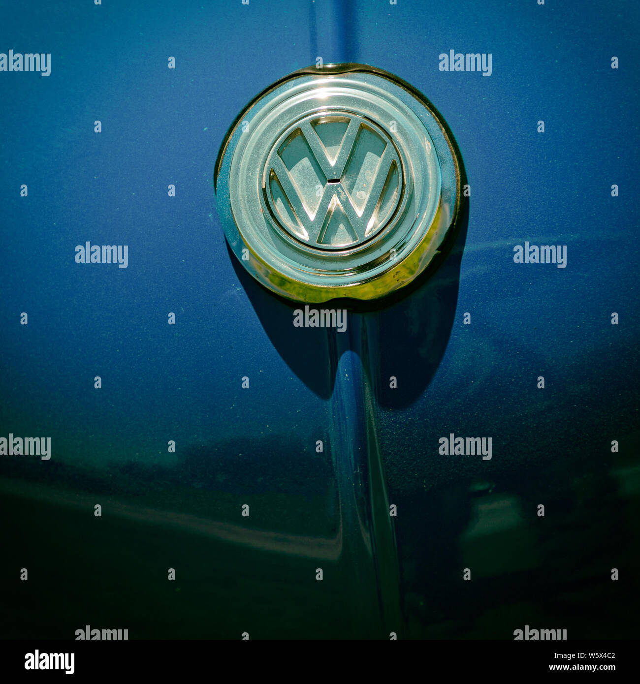 1971 Karmann Ghia, Volkswagen close-up of VW logo Stock Photo