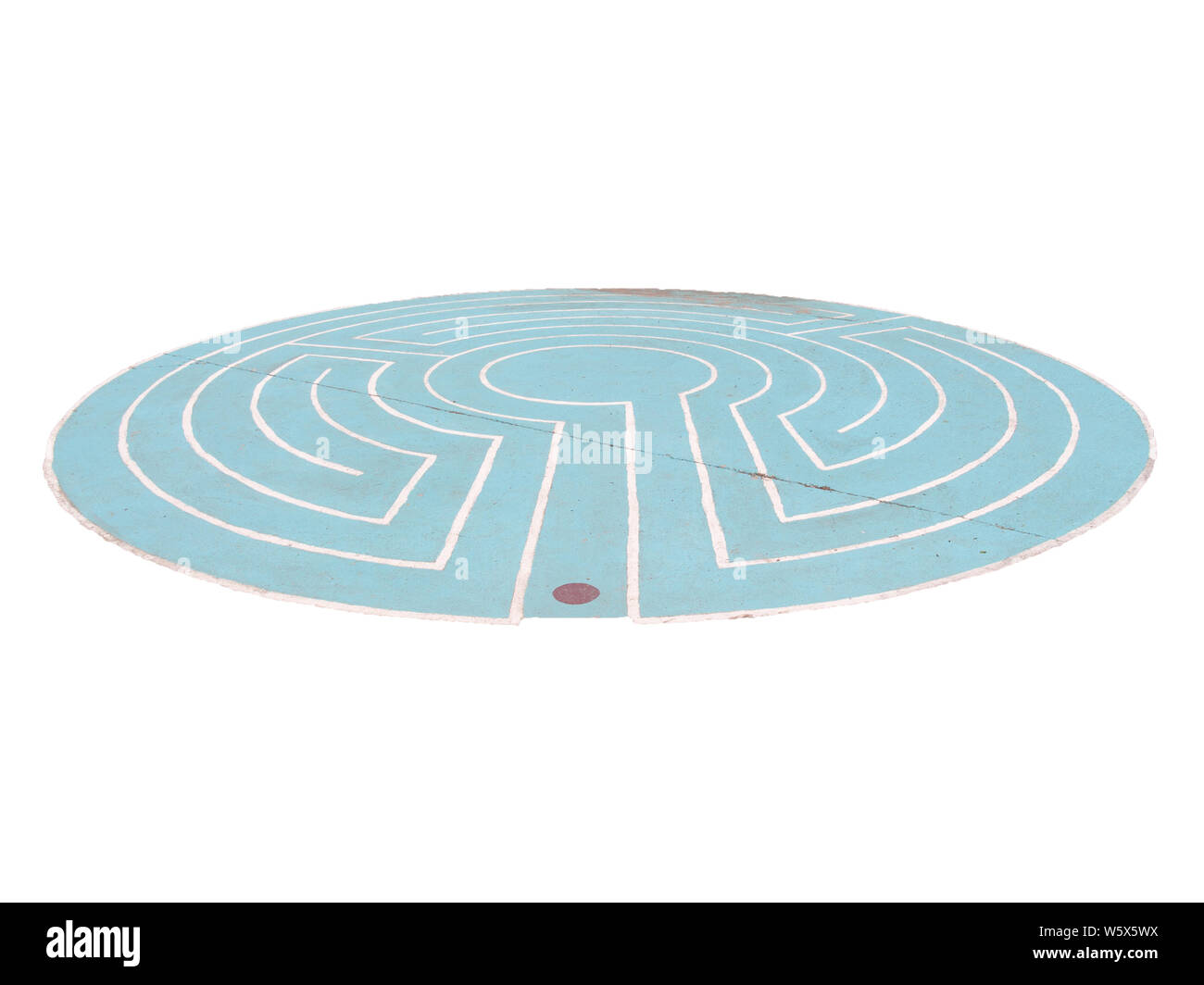 The maze is create of white and blue on the concrete floor and isolated on white background, labyrinth isolated on white background Stock Photo