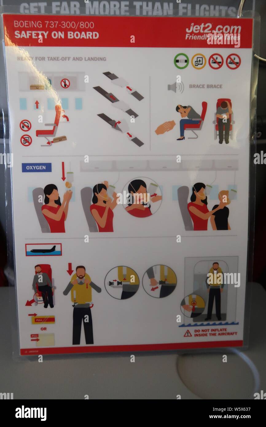 Jet2 Boeing 737 flight safety card Stock Photo Alamy