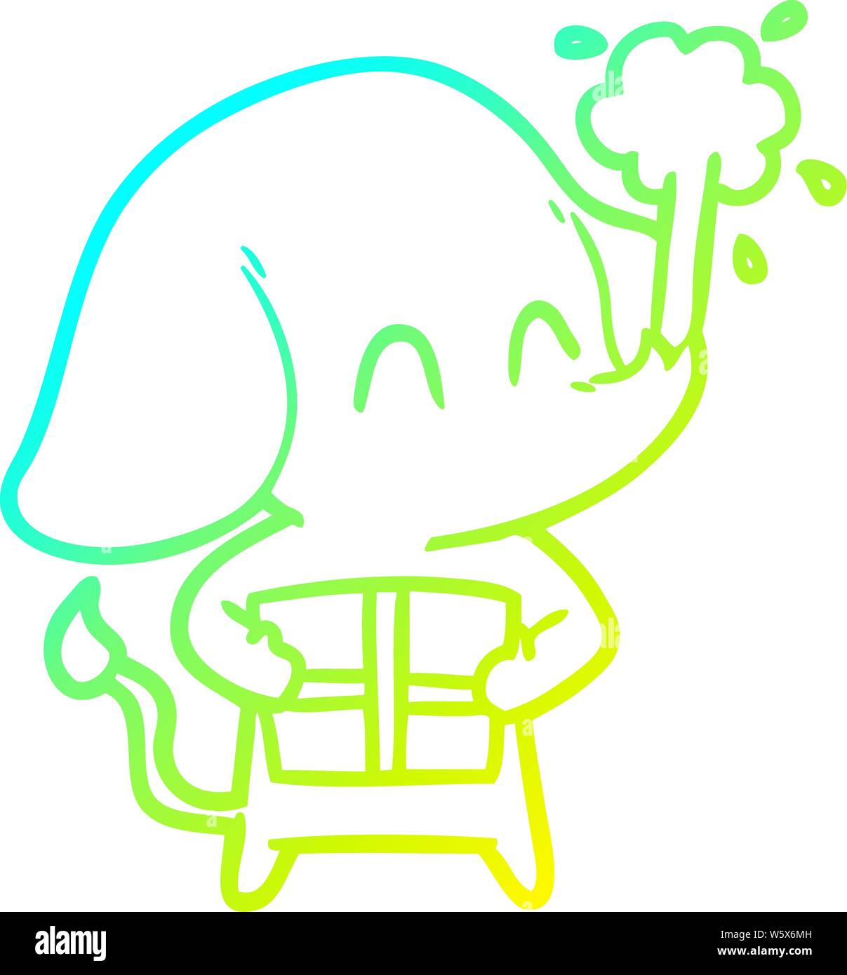 cold gradient line drawing of a cute cartoon elephant spouting water ...
