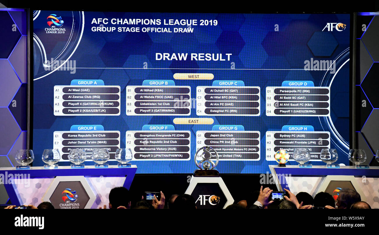 A screen displays the final result of the draw for the 2019 AFC Champions  League Group Stage in Kuala Lumpur, Malaysia, 22 November 2018 Stock Photo  - Alamy