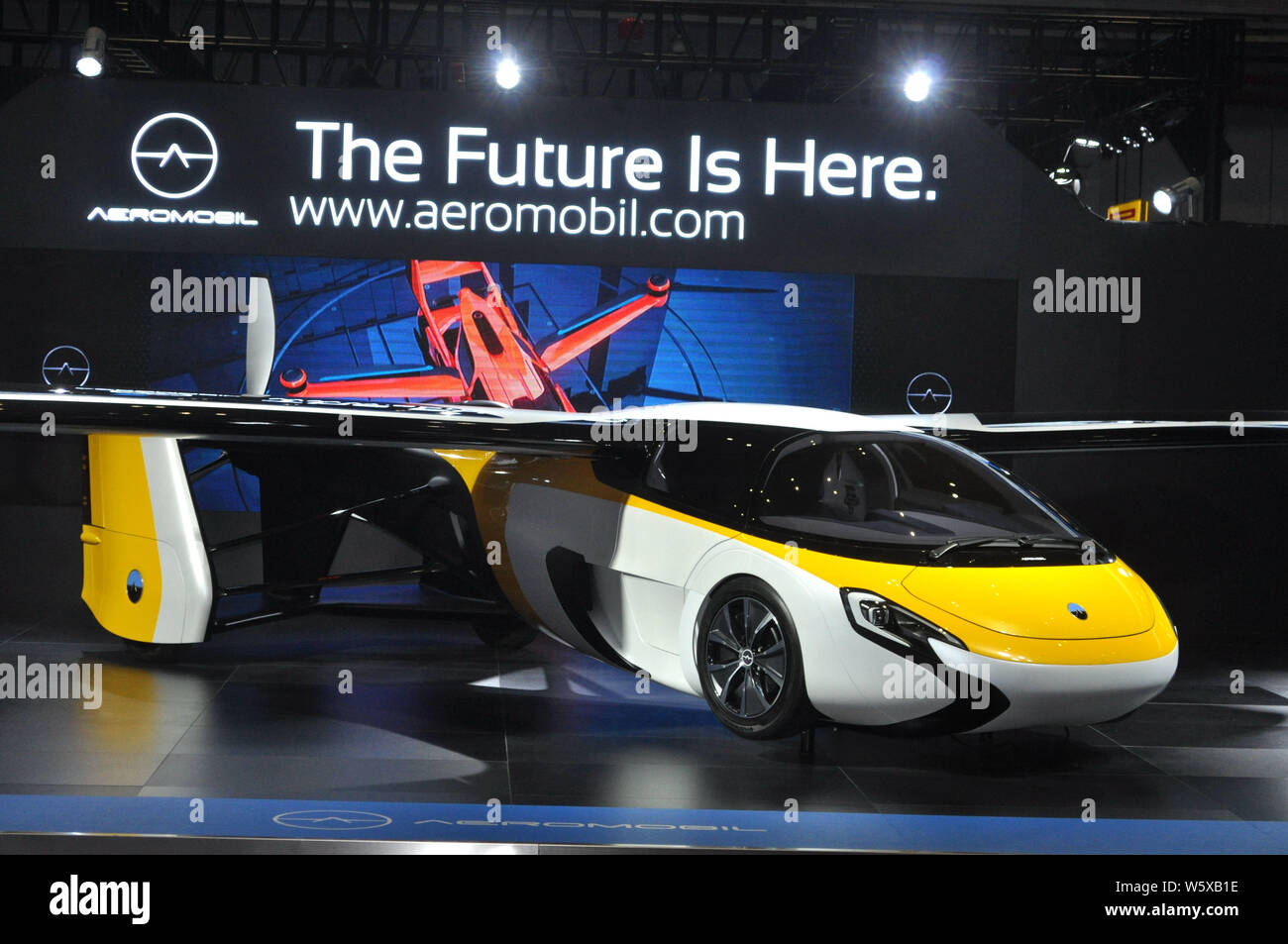 An AeroMobil 5.0 VTOL, a concept flying car for future electric 4seater flying taxi combining