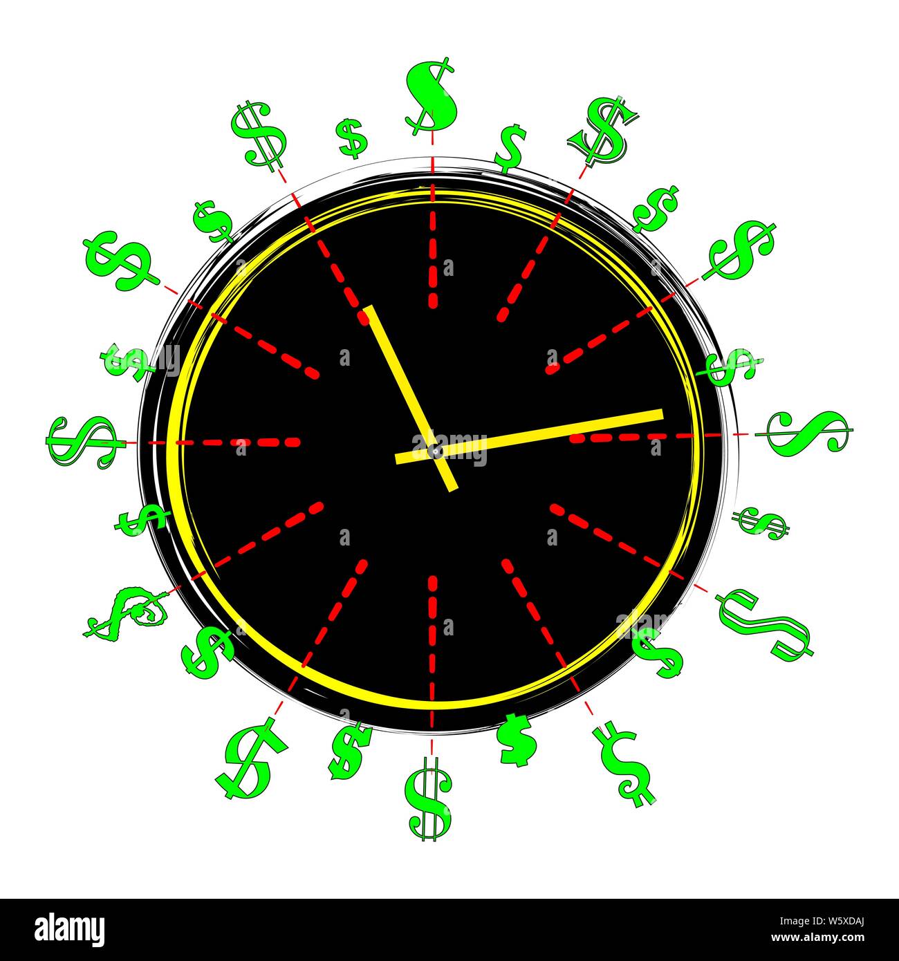 Time is money, a clock with hands .green dollar, business, white