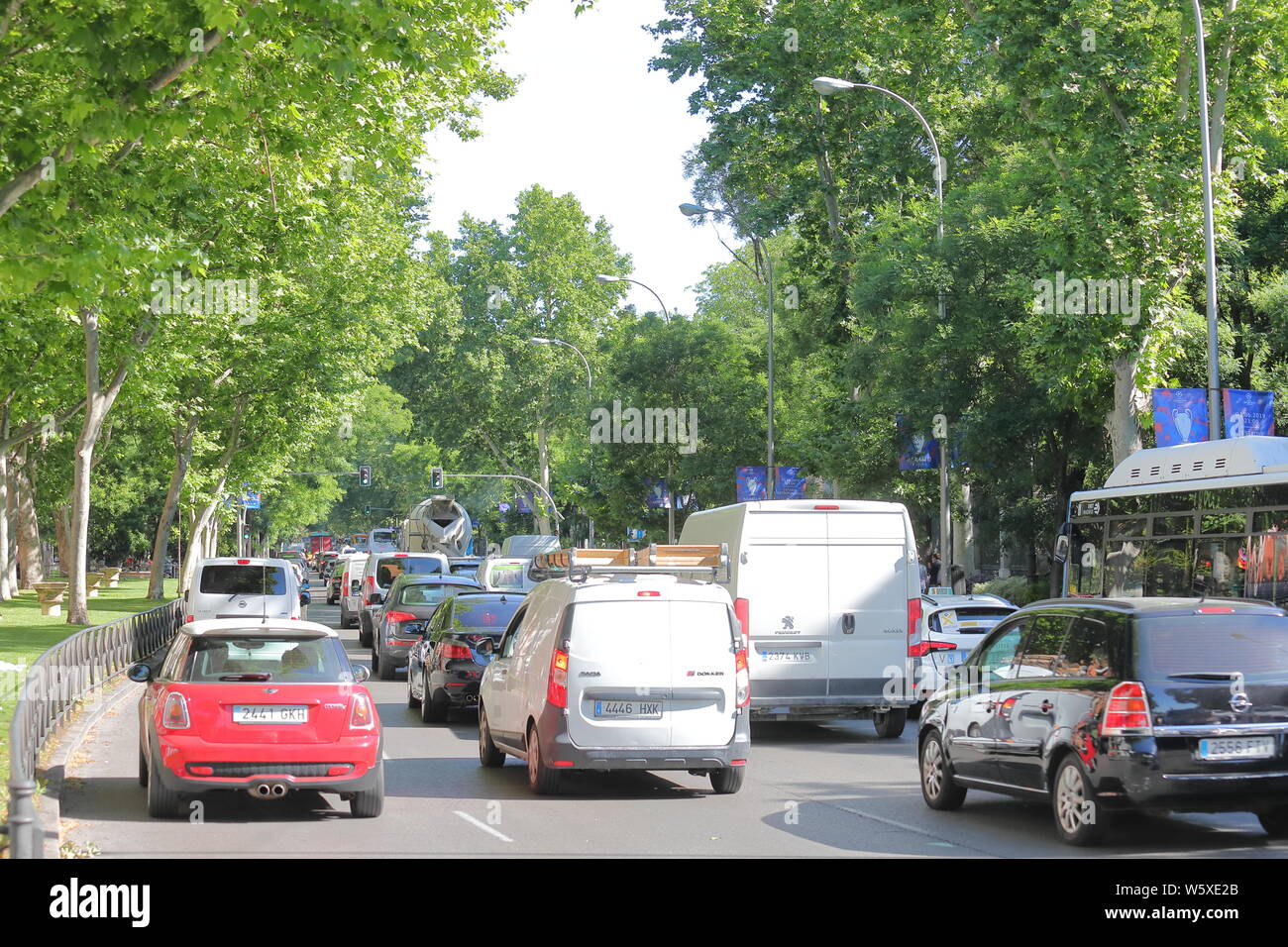 Street traffic jam in downtown Madrid Spain Stock Photo Alamy
