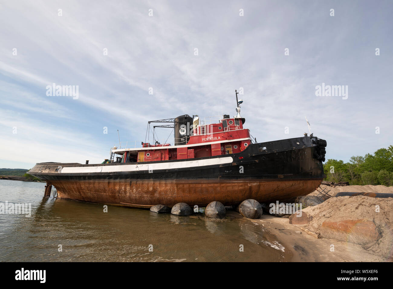 The Peninsula tug boat beached at Marathon, Ontario Stock Photo Alamy