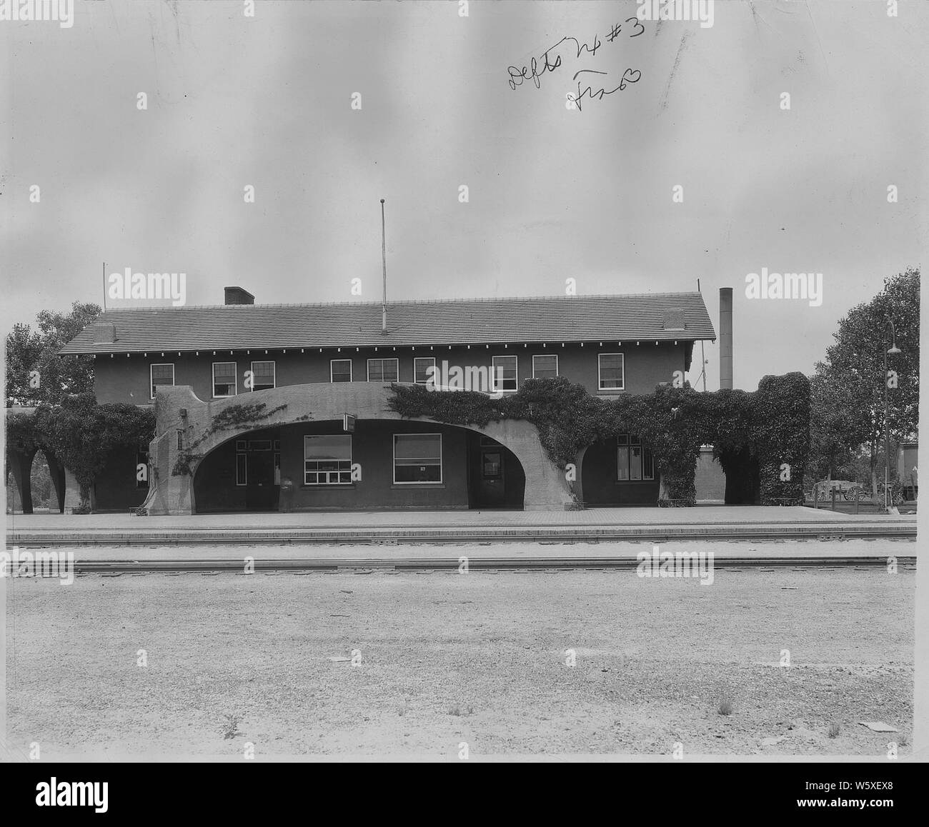 Railroad station. Belen, New Mexico, showing Harvey House Stock Photo