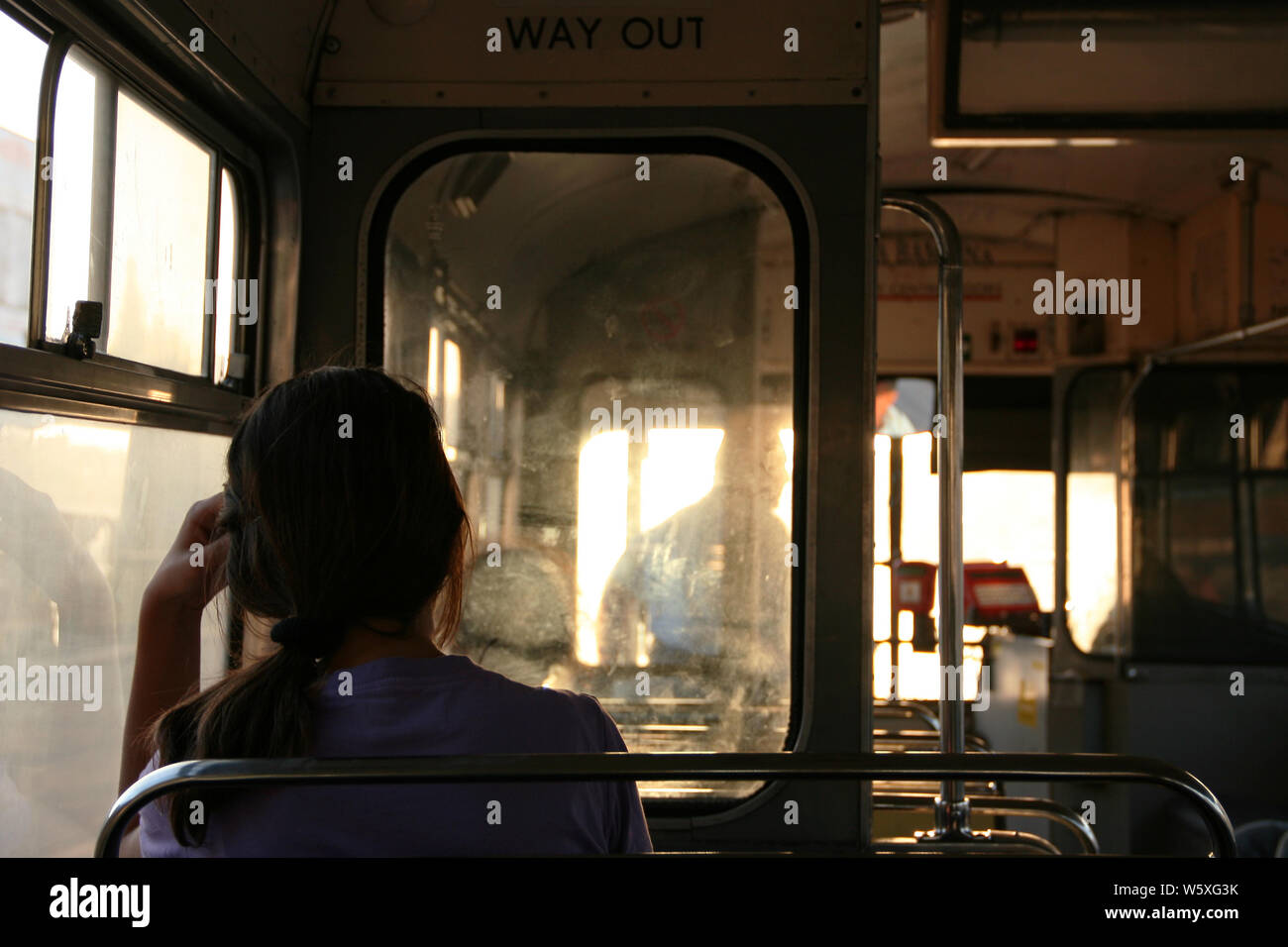 Passengers on a public bus in La Valletta, Malta. Stock Photo