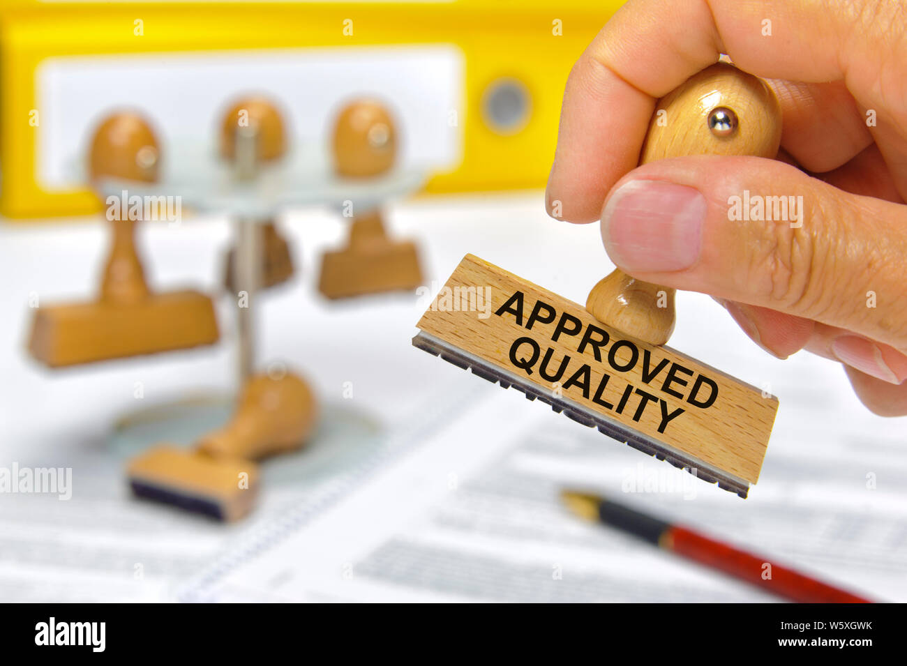 approved quality  printed on rubber stamp Stock Photo