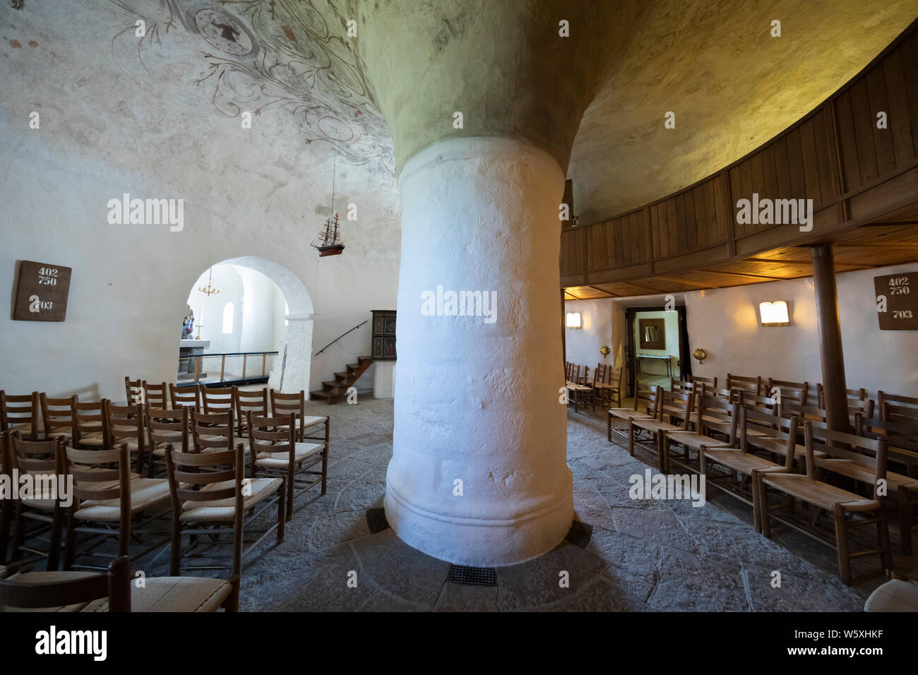 Interior Of The Round Church Of Sankt Ols Kirke With Painted