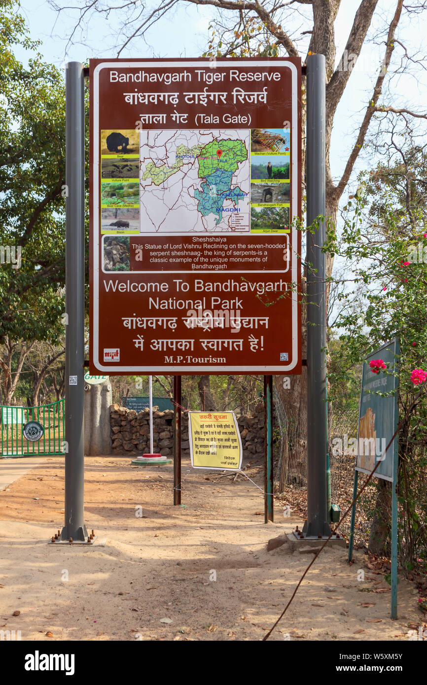 information sign at the Tala Gate entrance to Bandhavgarh National Park in the Umaria