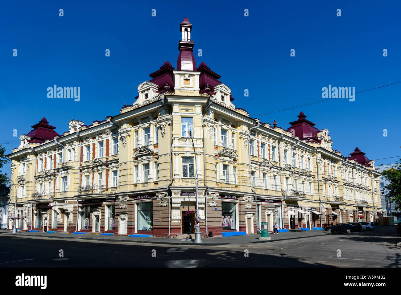 Russia, Irkutsk - July 6, 2019: Profitable house of a railway engineer Nikitin, old building before it was Grand Hotel Stock Photo