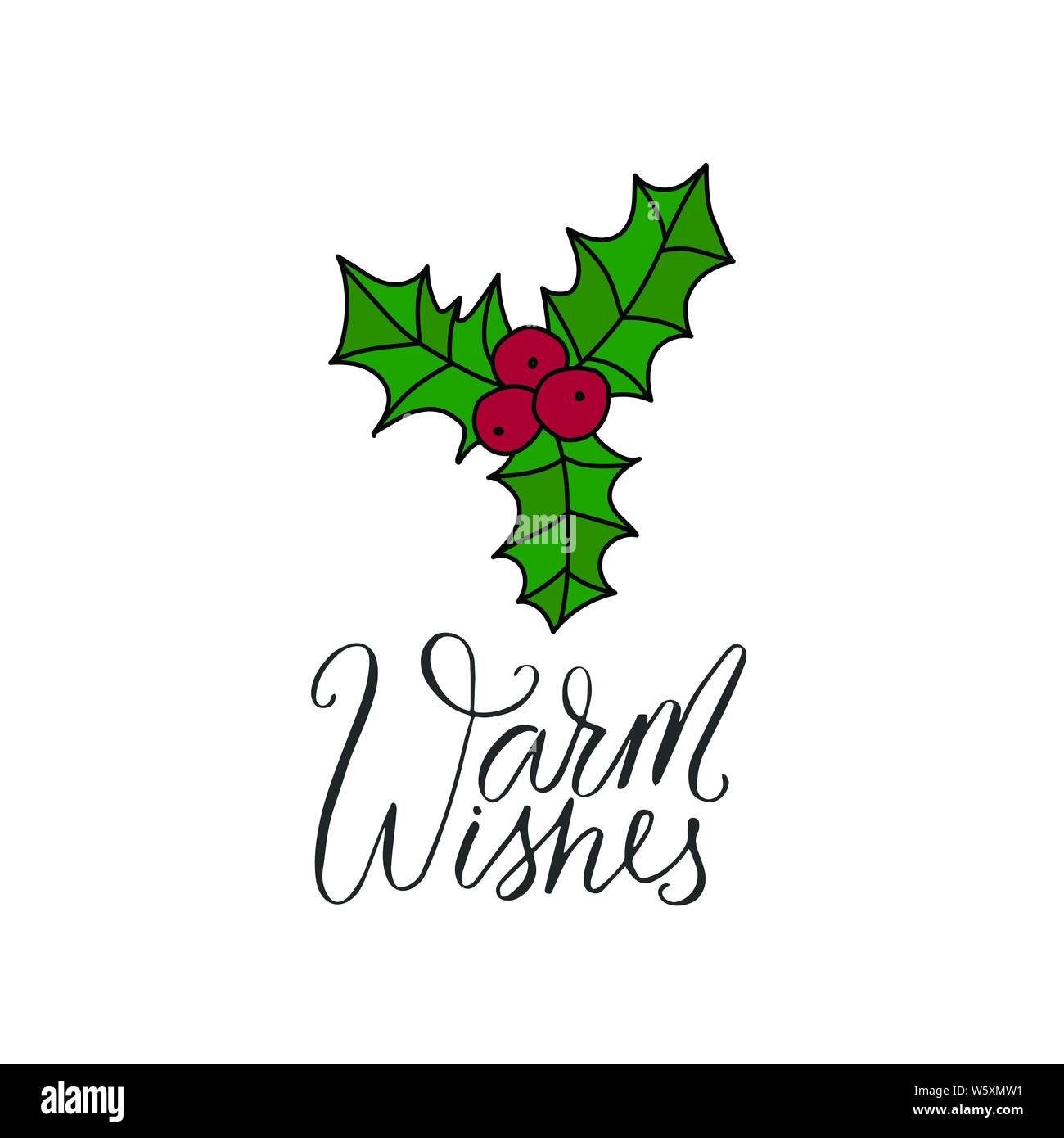 Warm wishes. Vector Christmas card with hand lettering and winter ...