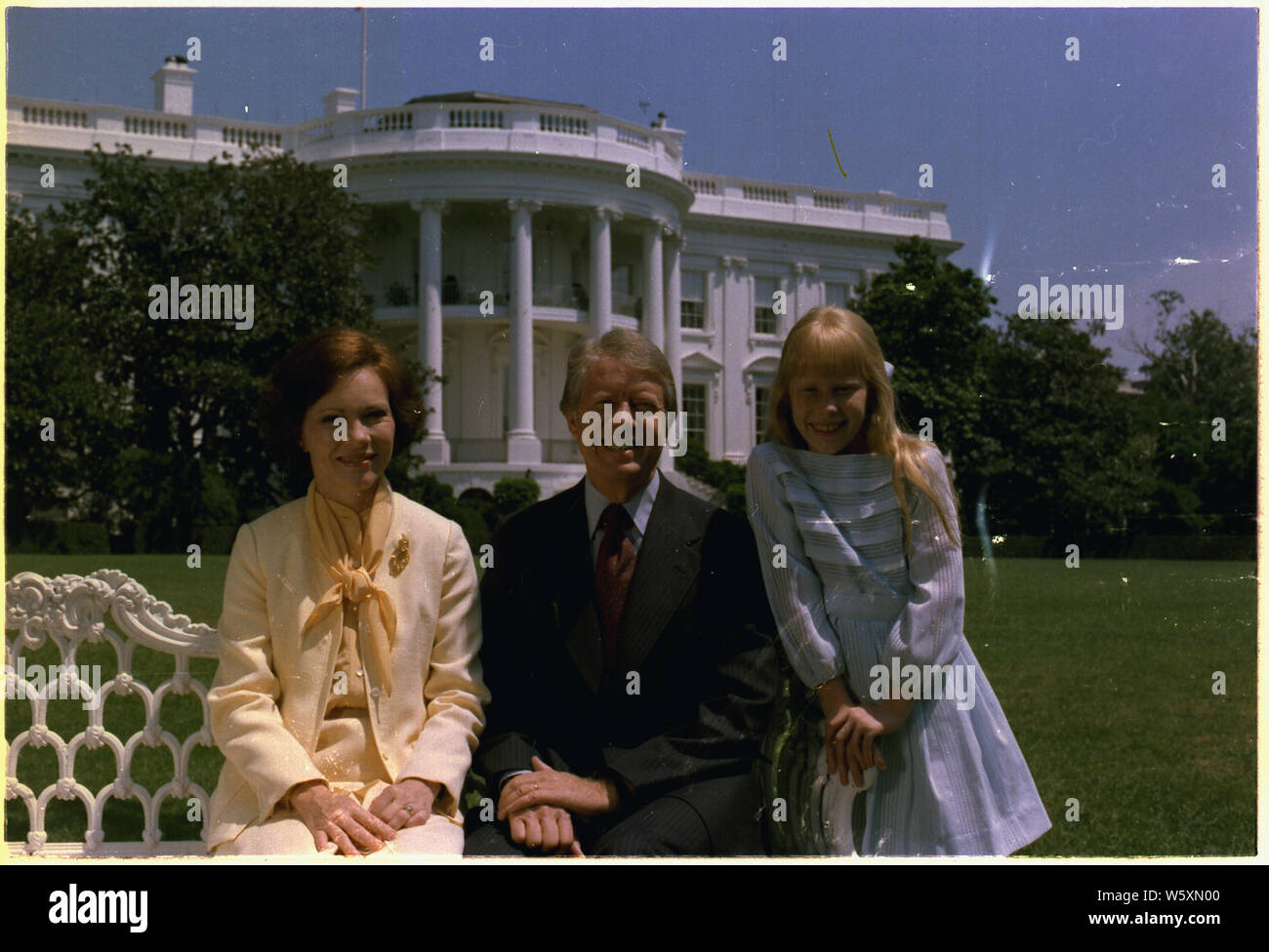 Rosalynn Carter, Jimmy Carter and Amy Carter on the south lawn in front of the White House. Stock Photo