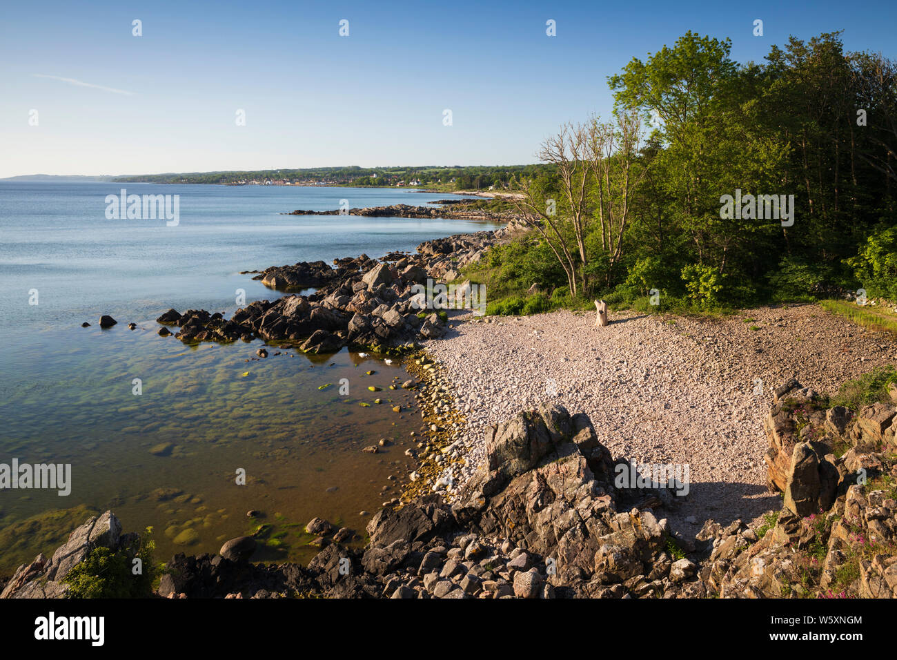 Rocky beach at Sandkaas on north east coast looking to Tejn, Allinge, Bornholm Island, Baltic sea, Denmark, Europe Stock Photo