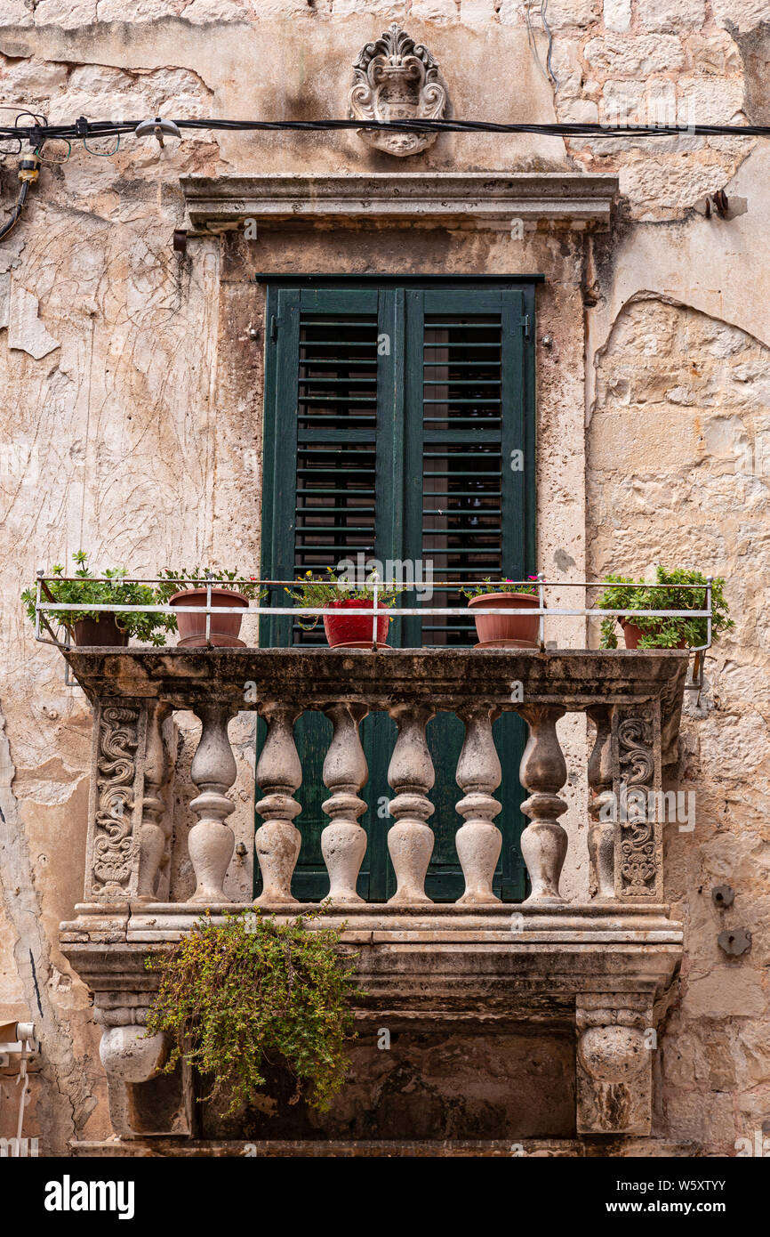 Old stone balcony and window in Split, Croatia Stock Photo - Alamy