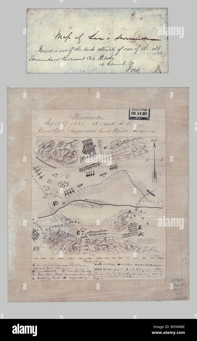 Civil War Maps 1117 Memoranda April 9 1865 10 o'clock AM Clover Hill Appomattox Court House Virginia Rebuild and Repair Stock Photo