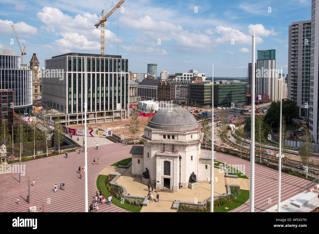 Major construction project continue in Birmingham including Paradise One,Centenary Square and Midland Metro line extension in Broad Street Stock Photo