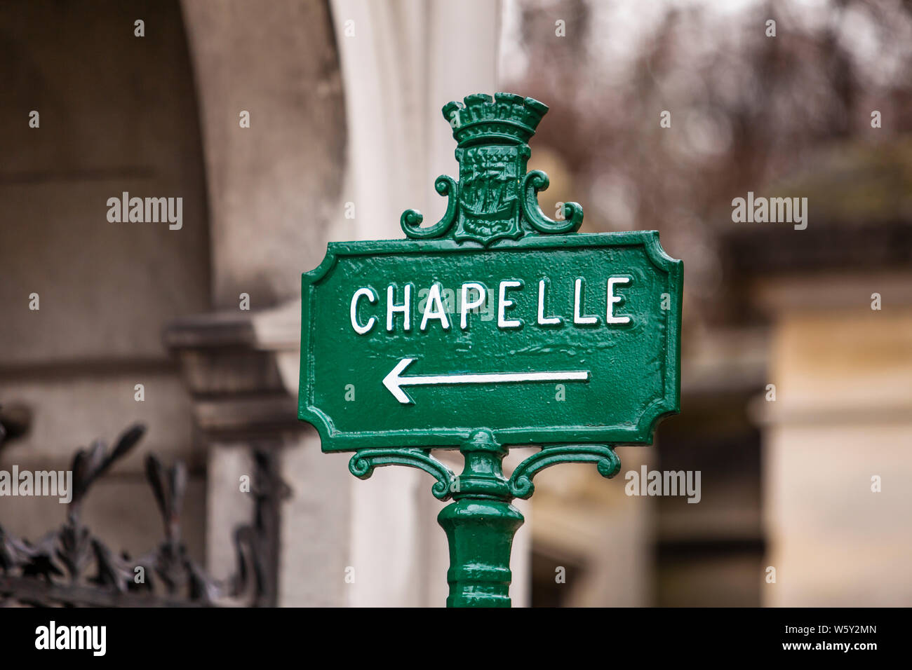 Chapelle Sign on Cemetery Père Lachaise, Paris Stock Photo