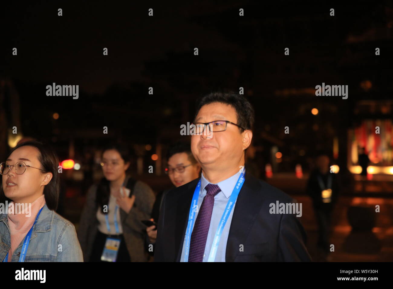 William Ding or Ding Lei, CEO of Netease (163.com), arrives for the 5th World Internet Conference (WIC), also known as Wuzhen Summit, in Wuzhen town, Stock Photo