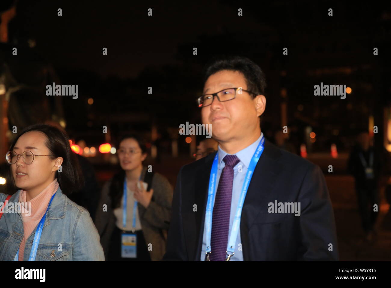 William Ding or Ding Lei, CEO of Netease (163.com), arrives for the 5th World Internet Conference (WIC), also known as Wuzhen Summit, in Wuzhen town, Stock Photo