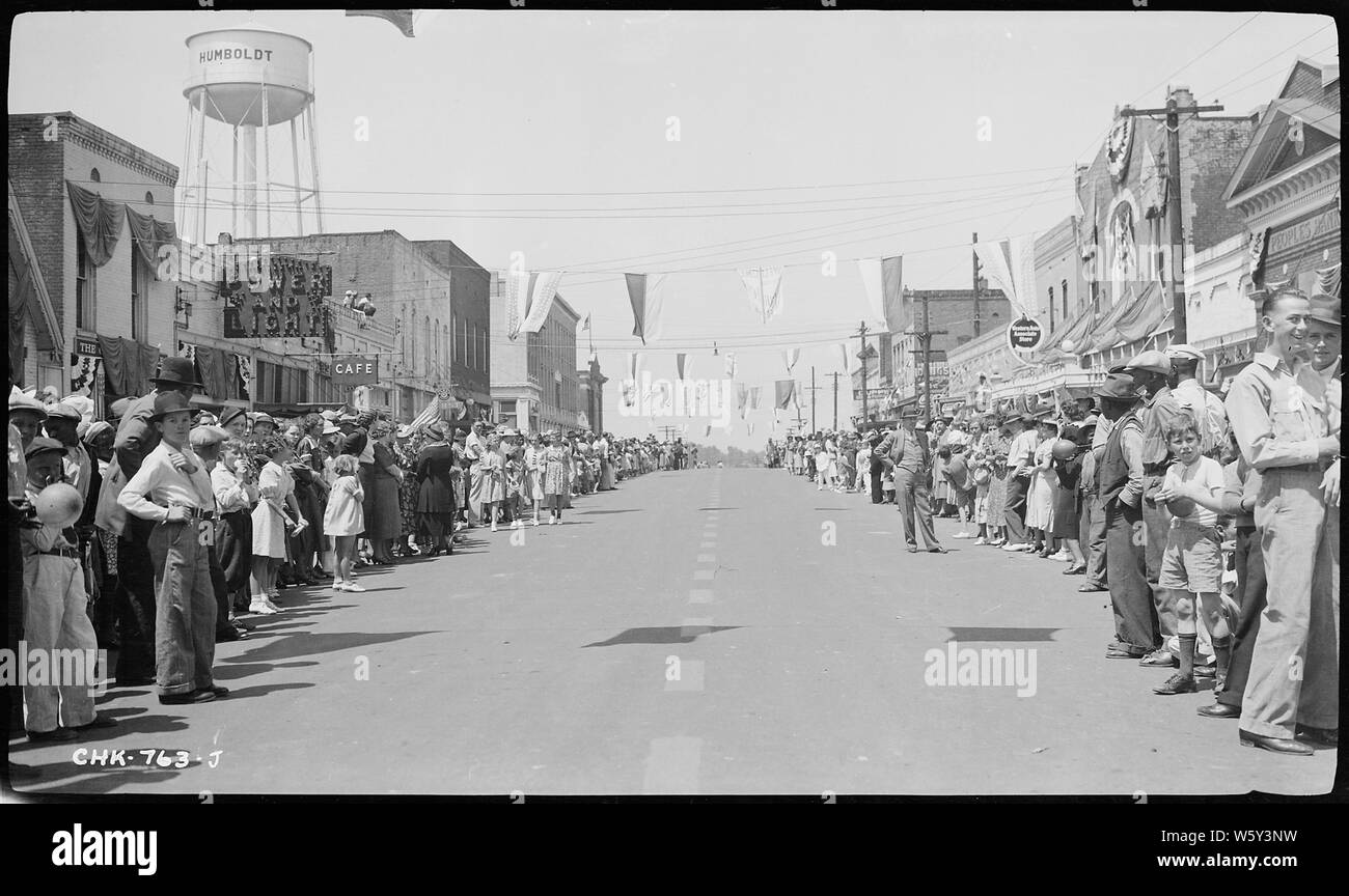 Strawberry Festival, Main Street crowd scene with businesses Stock