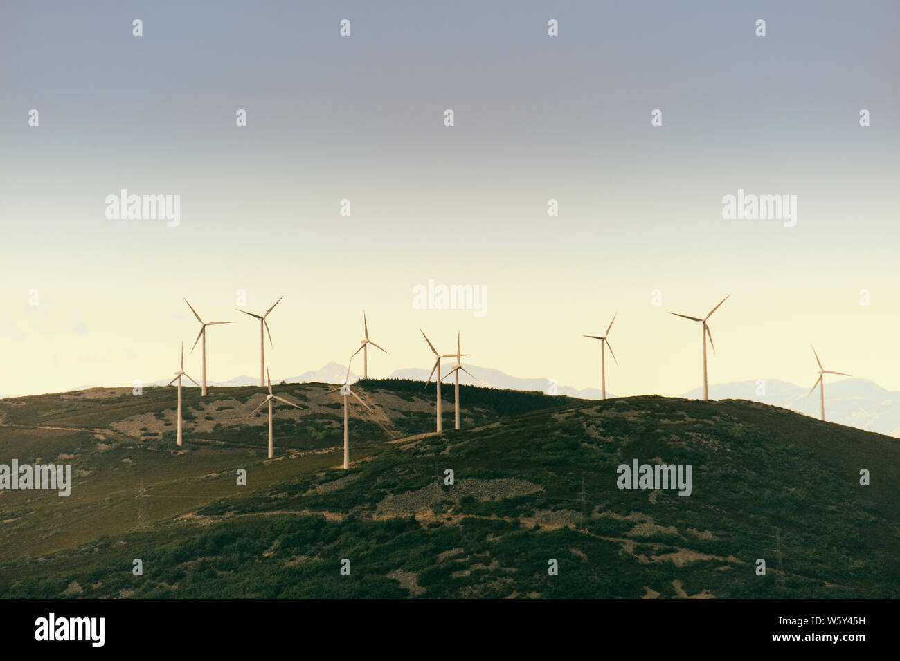 Power Generation Eolic Wind Turbines Field In Spain Stock Photo