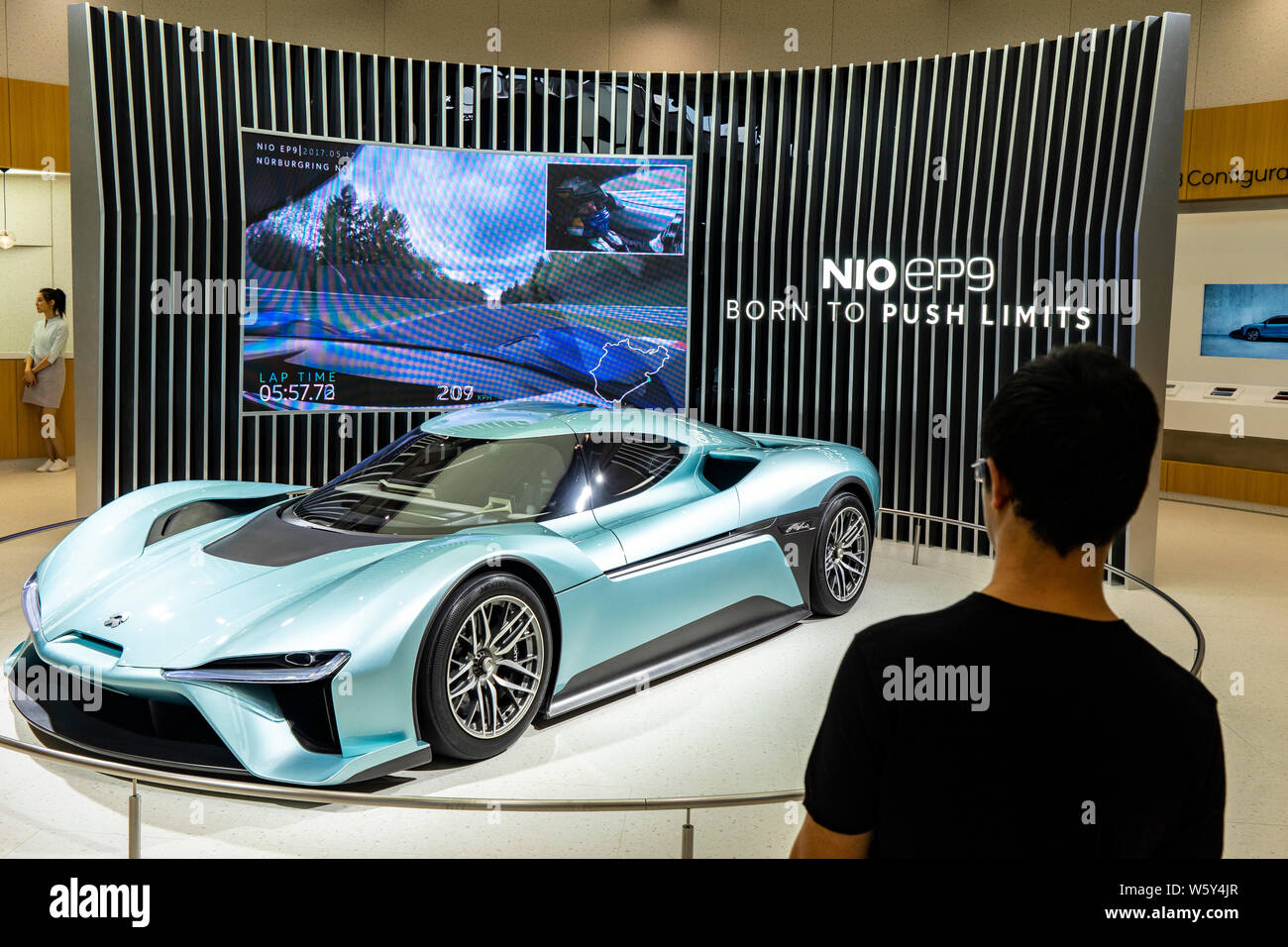 --FILE--A NIO EP9 electric supercar of NextEV is on display during the Shanghai Pudong International Automotive Exhibition 2018 in Shanghai, China, 28 Stock Photo