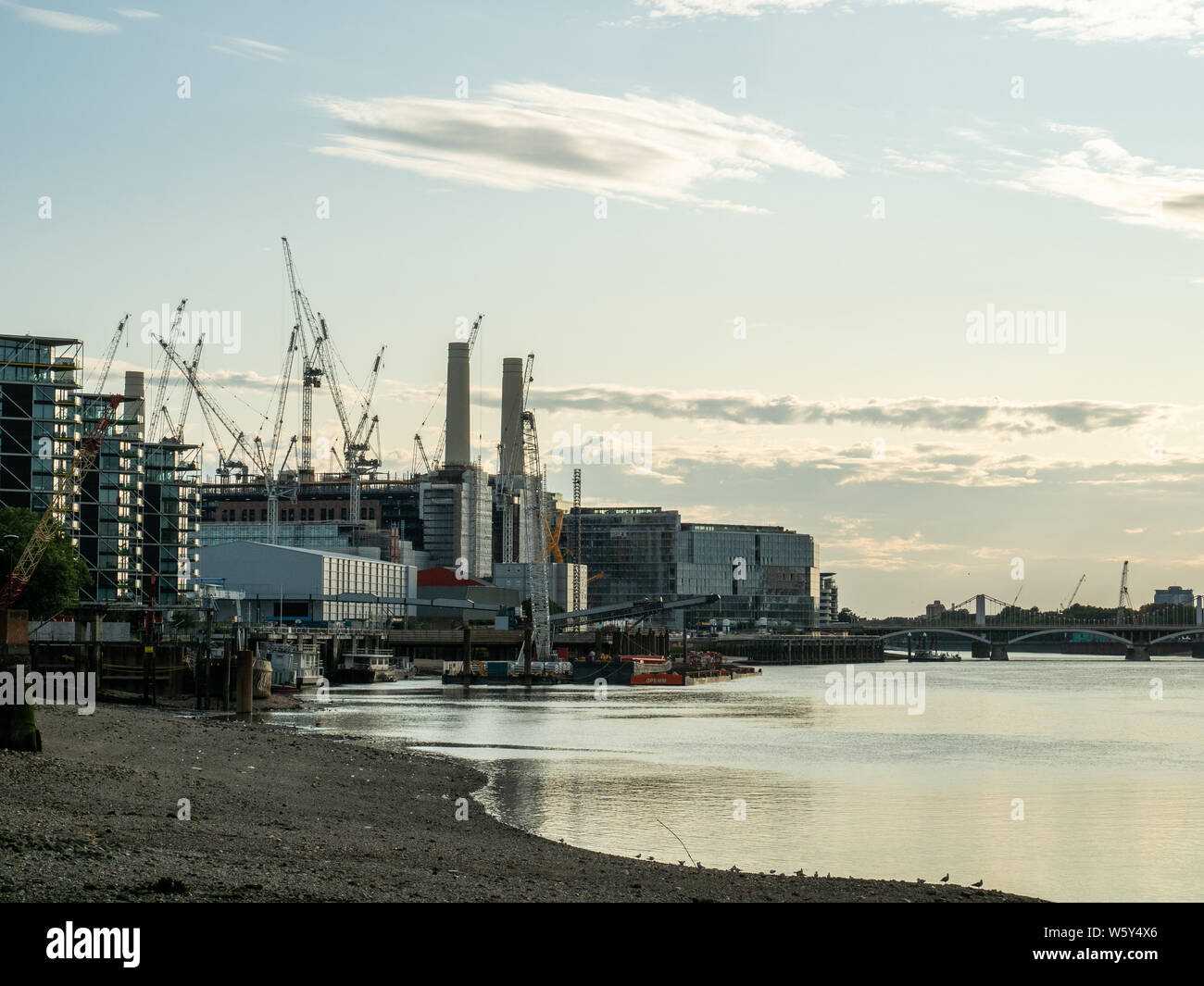 The decommissioned Battersea Power Station on the south bank of the River Thames, Battersea, London. Stock Photo