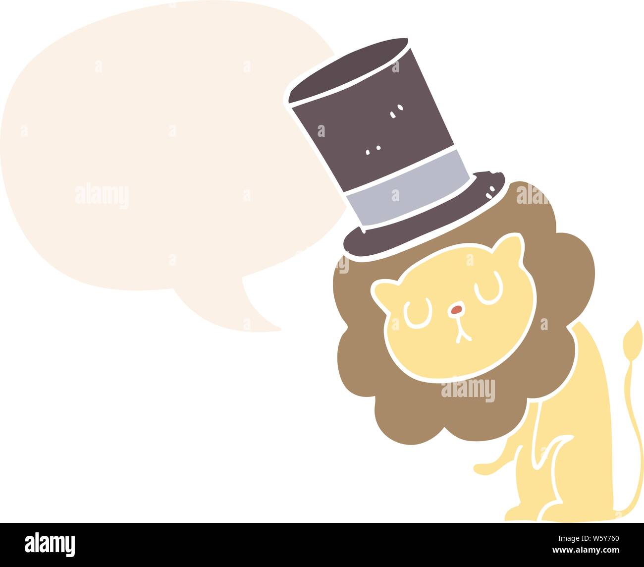 cute cartoon lion wearing top hat with speech bubble in retro style ...