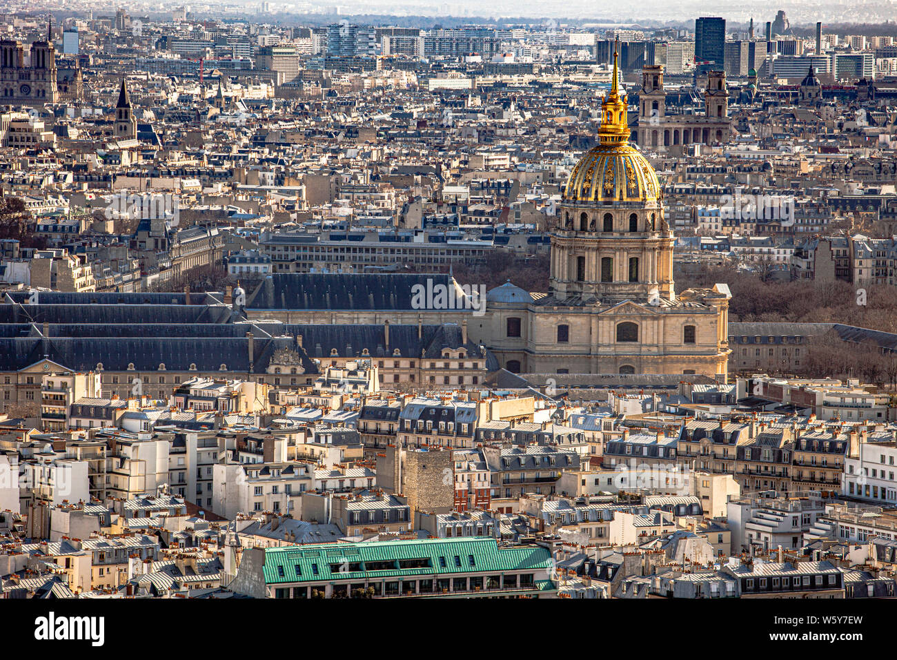 Cityscape of Paris seen from the Top of the Eiffel Tower Stock Photo