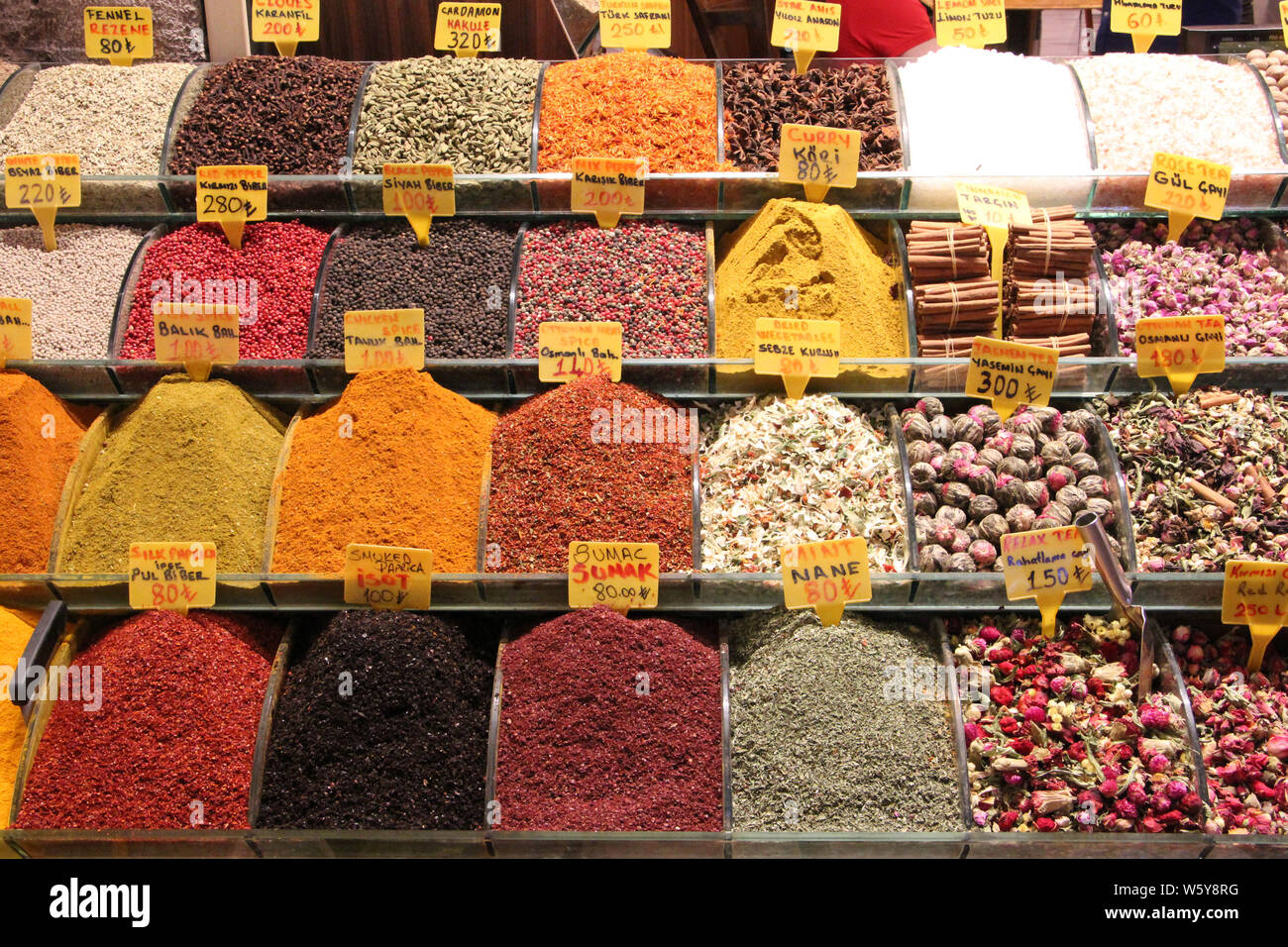 Spices at Spice Bazaar in Istanbul, Turkey Stock Photo