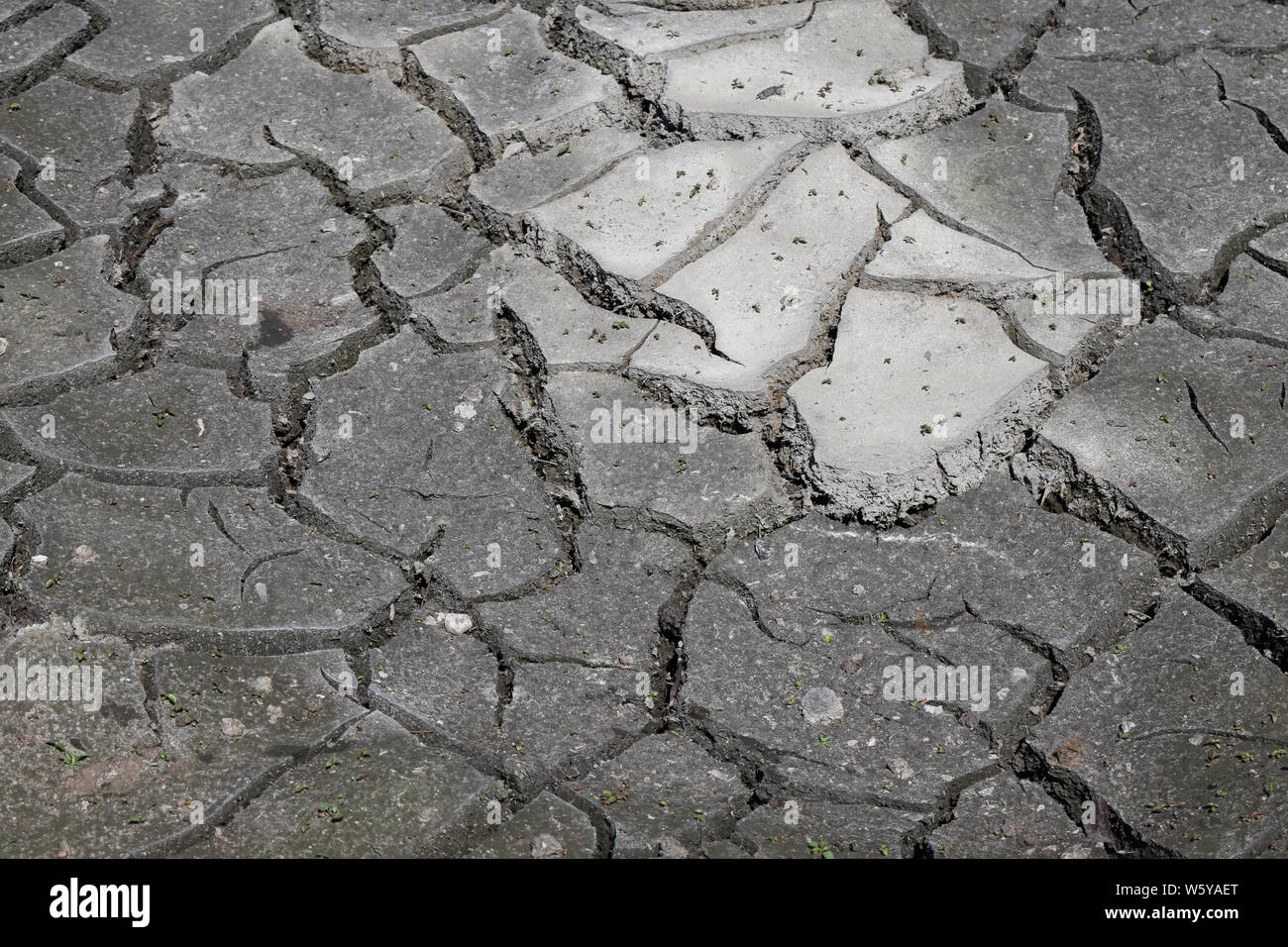 Cracked ground because of hot and dry weather. Would the earth look like this is global warning continues? Environmental conservation themed photo. Stock Photo