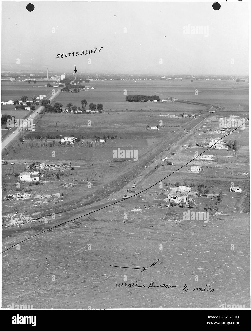 Tornado damage. Scottsbluff, Nebraska; Scope and content Aerial and