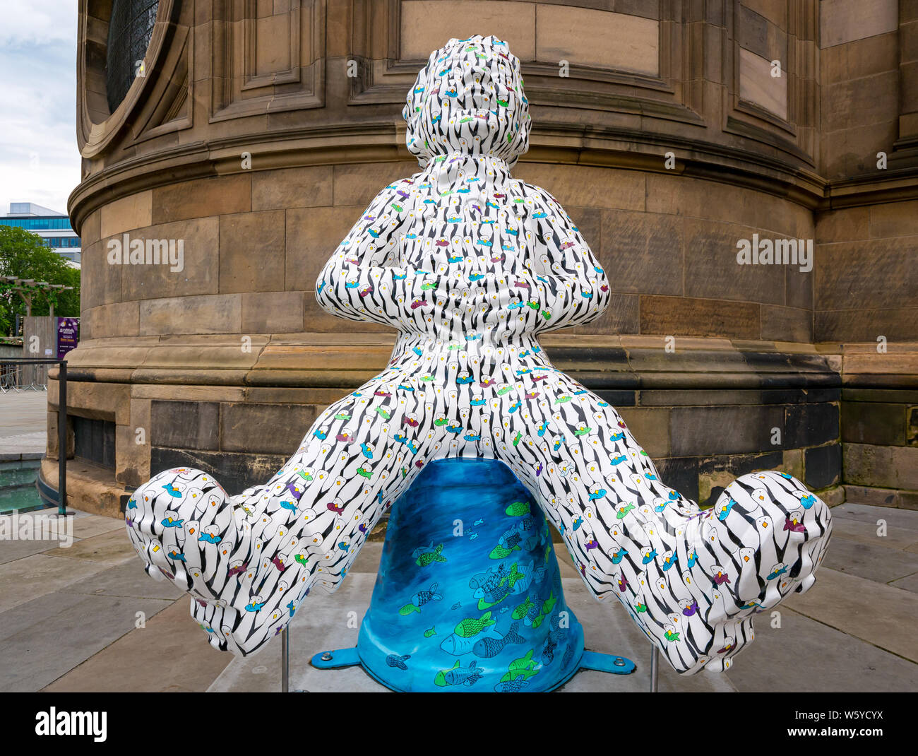 Oor Wullie bucket art trail sculpture by artist Catherine Redgate, Bristo Square, Edinburgh, Scotland, UK Stock Photo