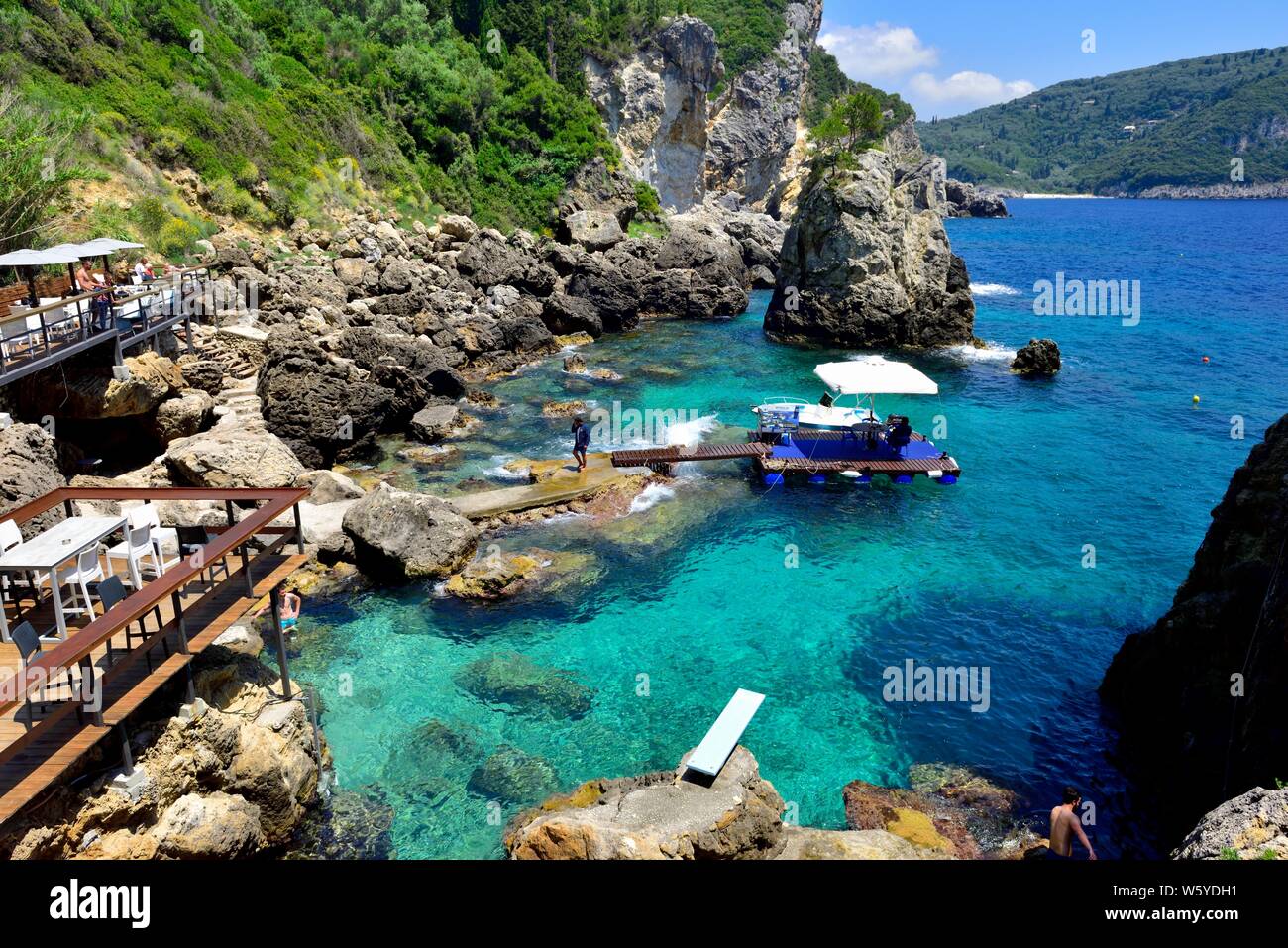 La Grotta Beach Bar,Paleokastritsa,Corfu,Greece Stock Photo - Alamy