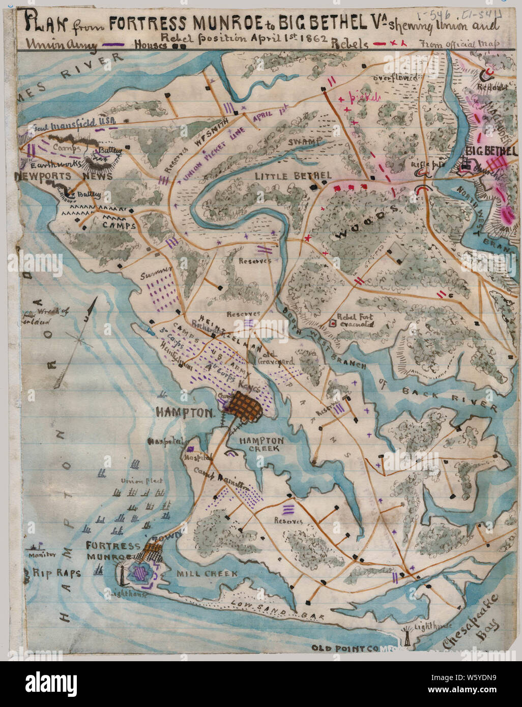 Civil War Maps 1293 Plan from Fortress Monroe to Big Bethel Va showing ...